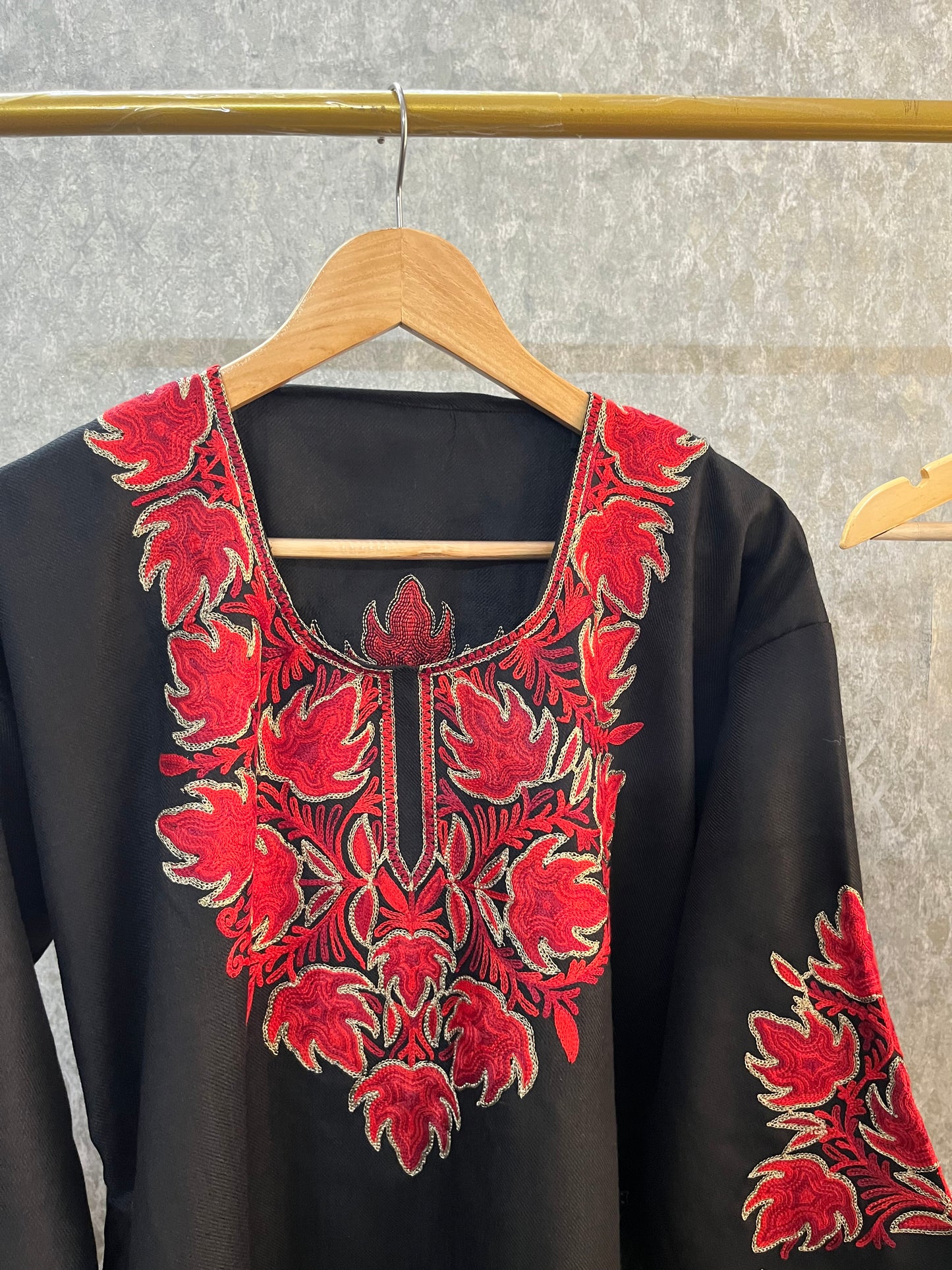 Black Woollen Kashmiri Co-Ord Set ( Size 46)