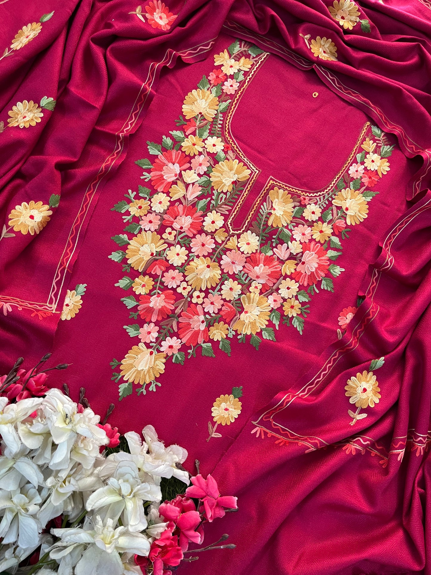 Hot pink Woollen Aari Embroidered 3pc suit