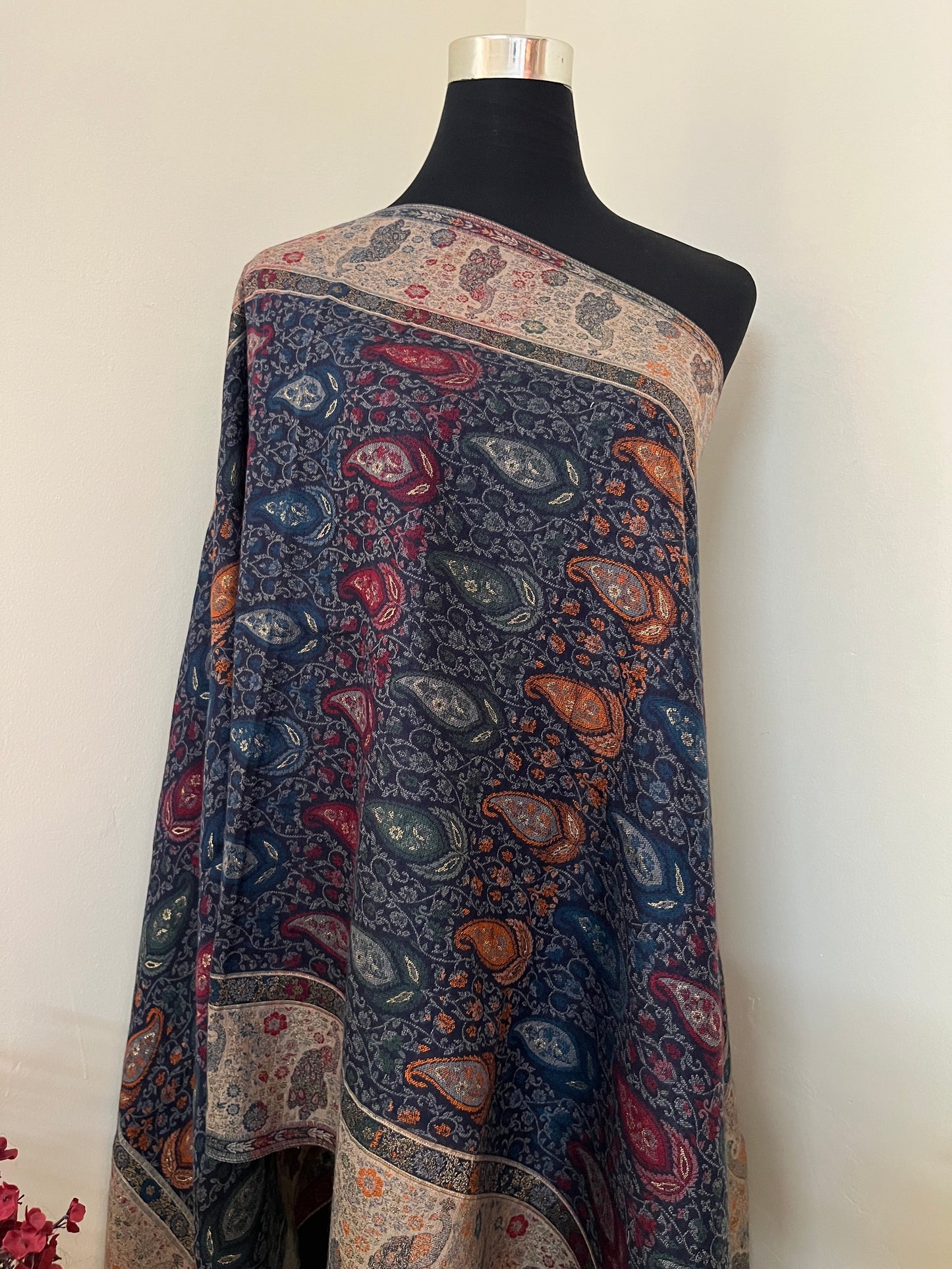 Blue Peacock Kani Fine Semi Pashmina stole