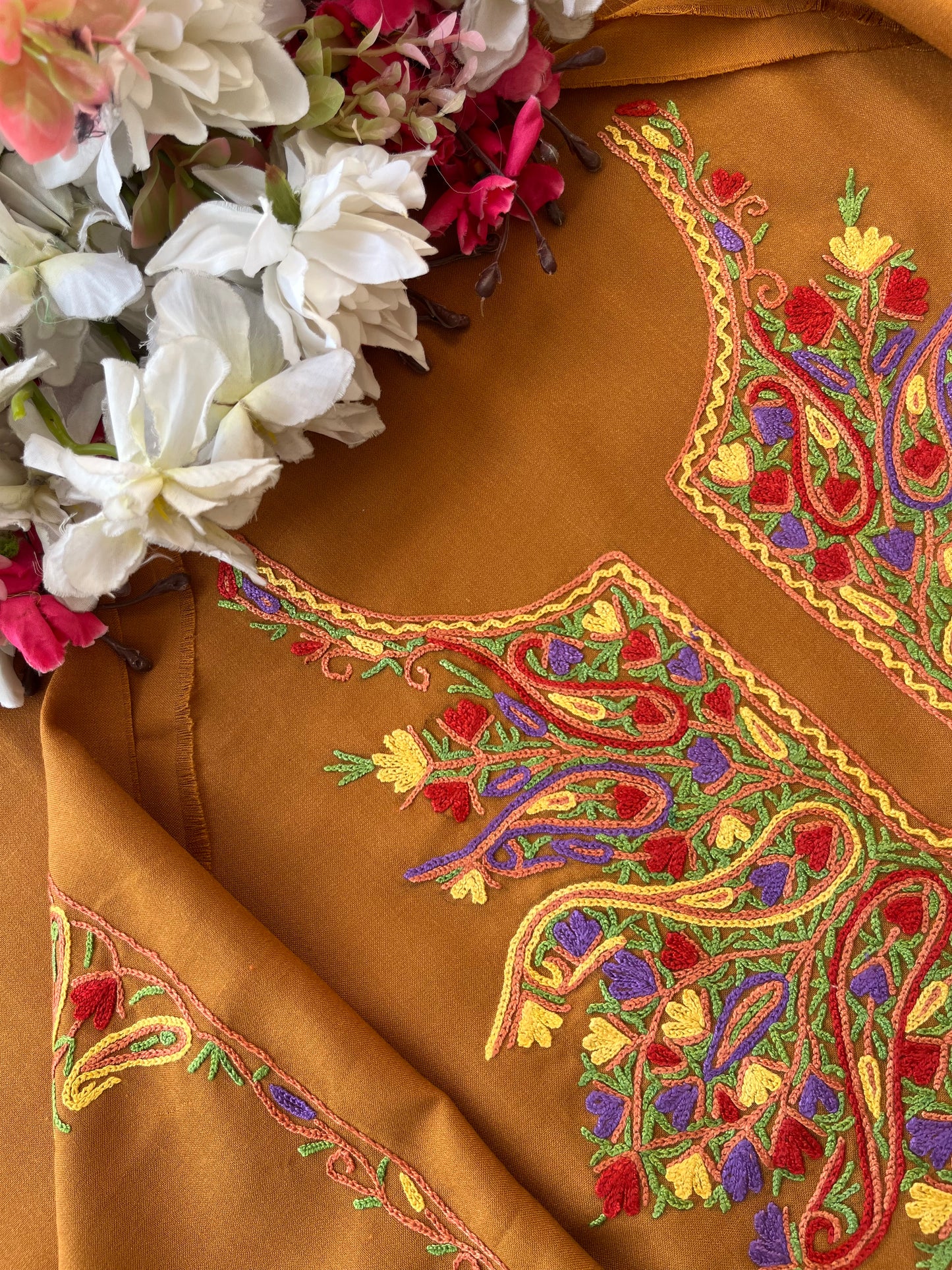 Mustard Brown Cotton Cord Set (Hand Embroidered)