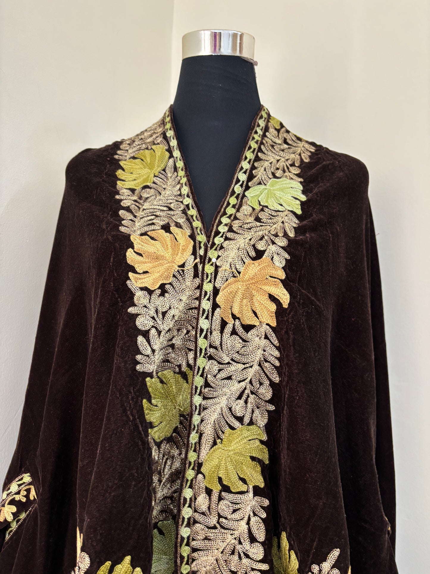 Brown Aari Embroidered Velvet Cape