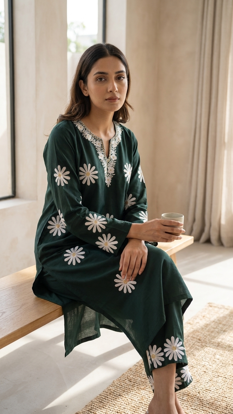 Bottle Green Cotton Cord Set Size(40)