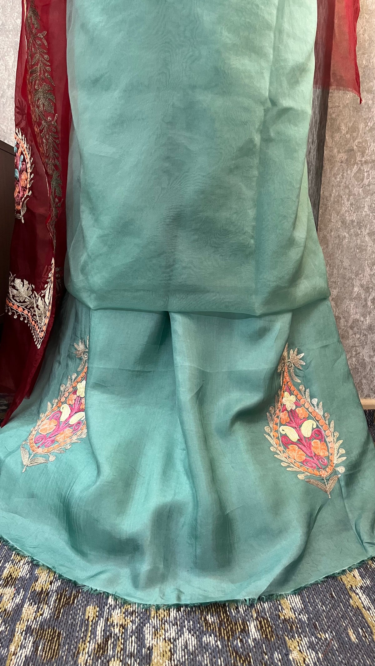 Tea Green Tissue Kashmiri Suit