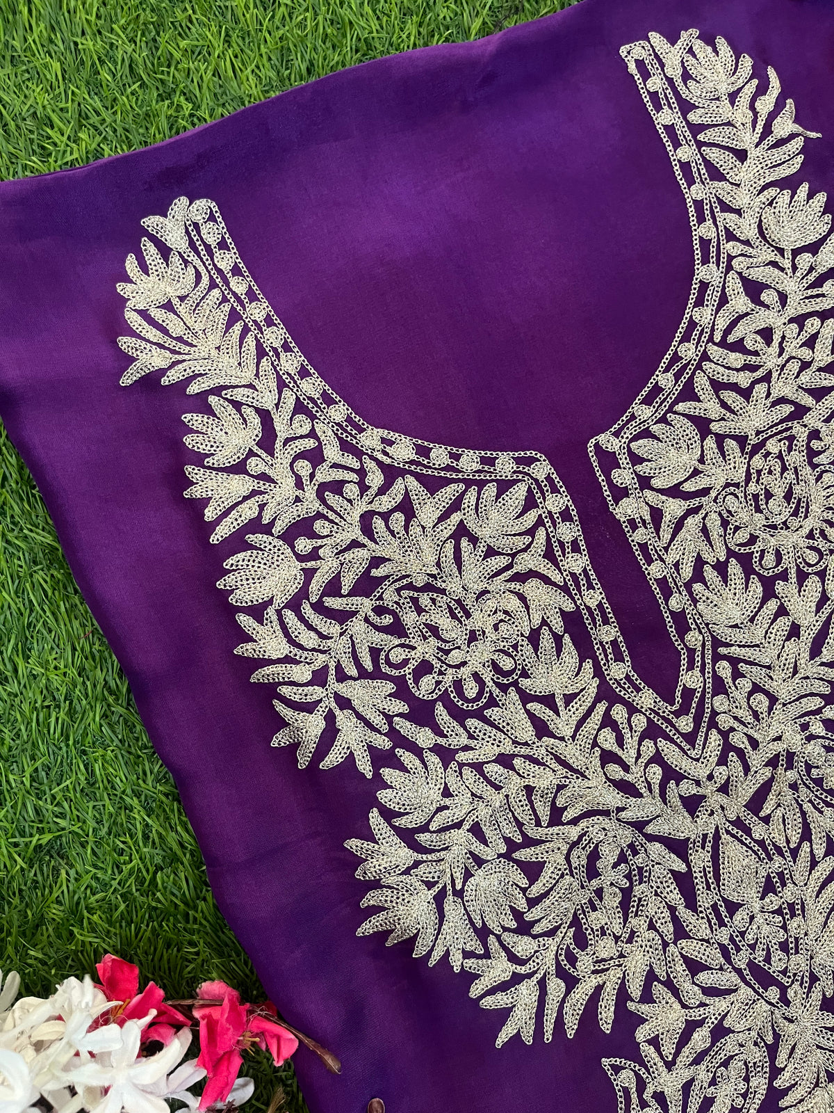 Purple Silk Tilla Kashmiri Suit