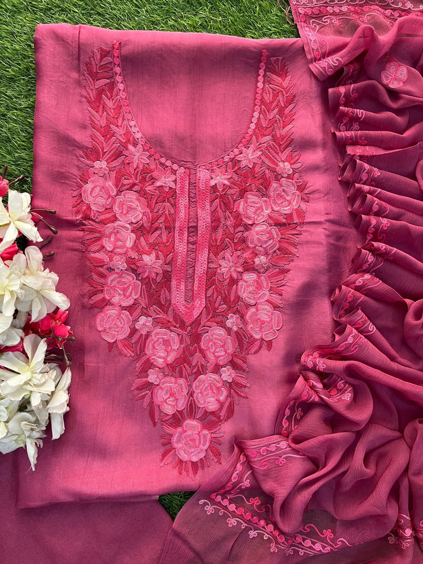 Onion pink Opada Silk Kashmiri Suit