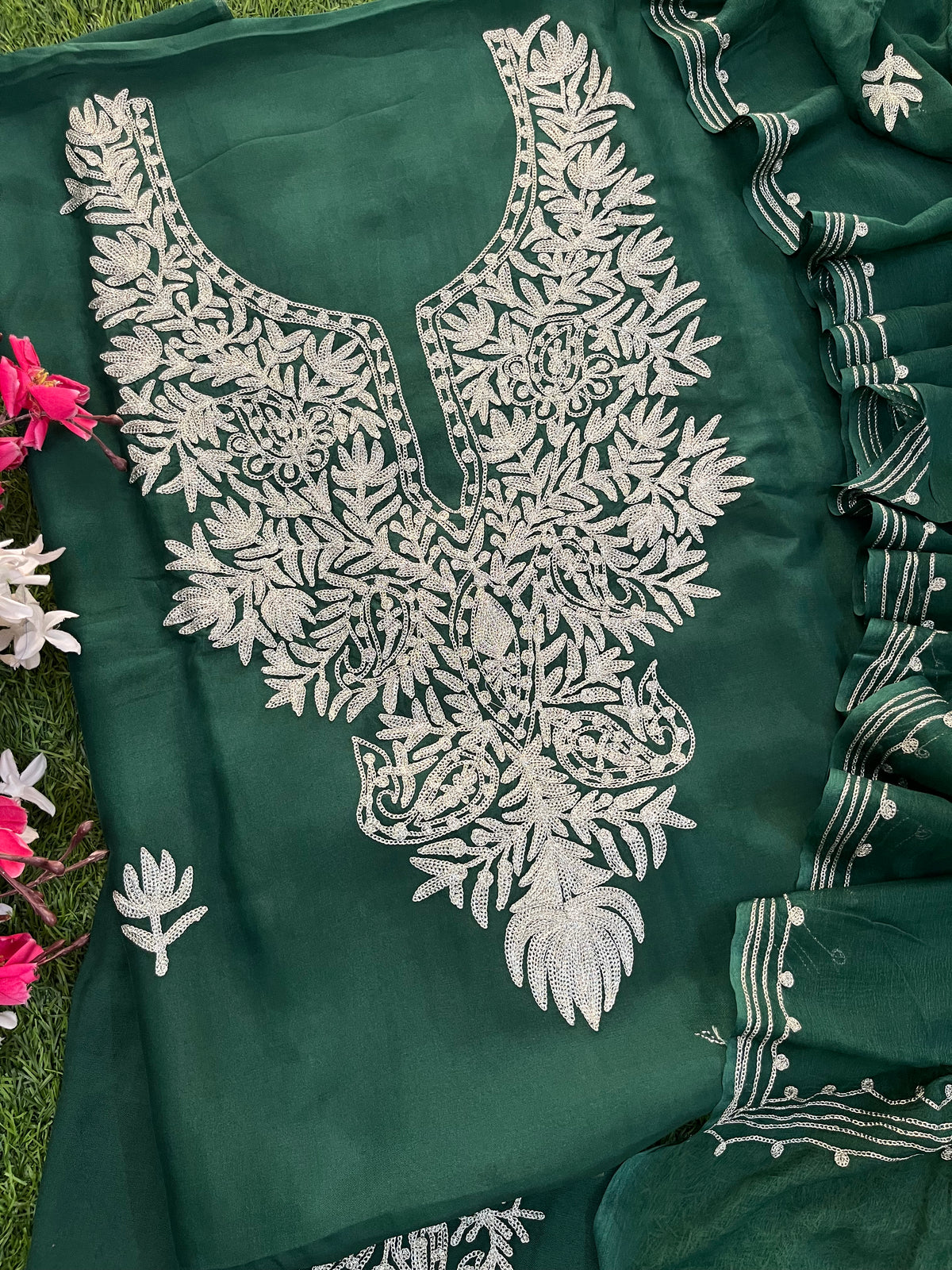 Green Silk Tilla Kashmiri Suit