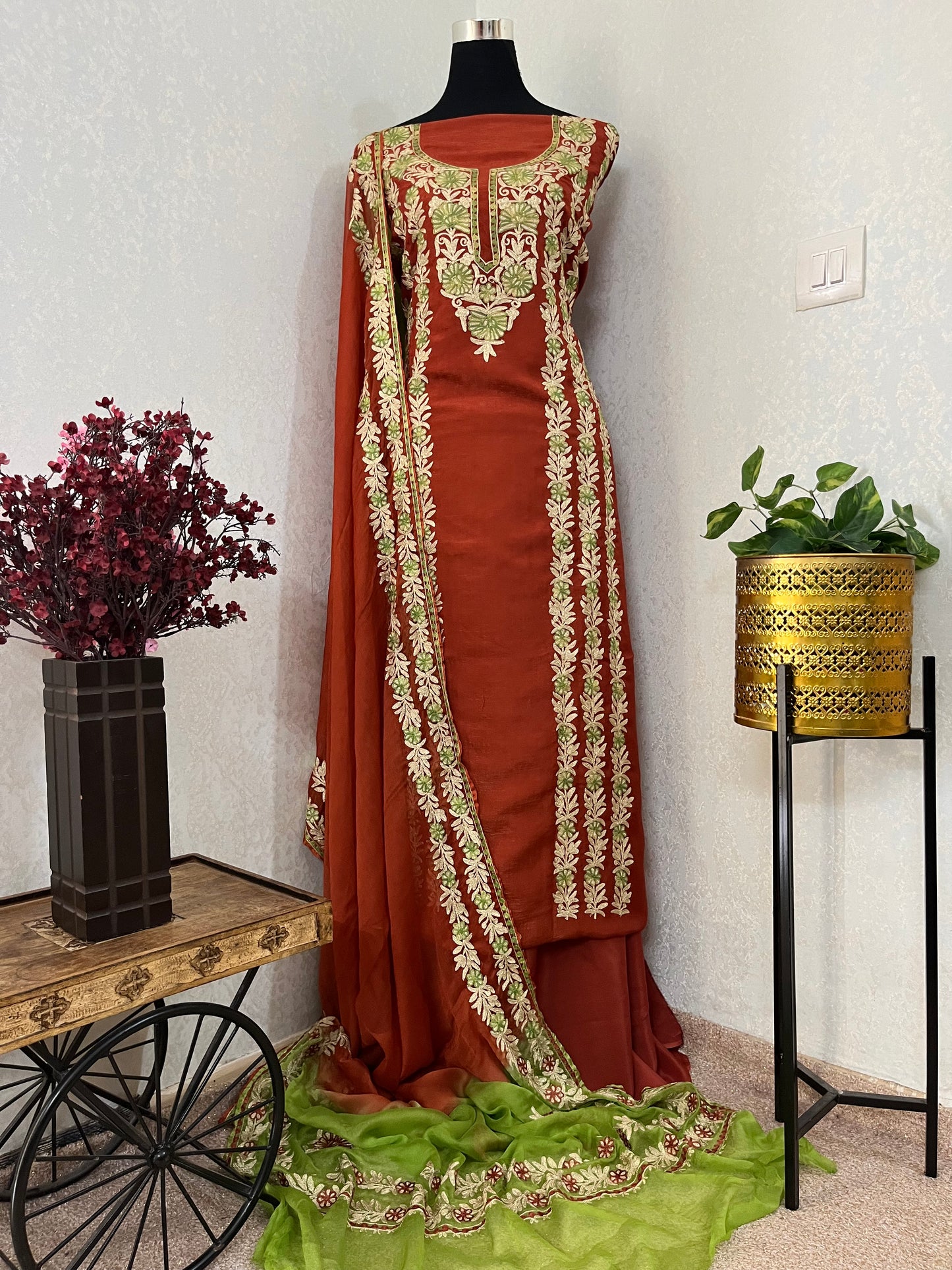 Rust Premium Cotton Kashmiri Suit