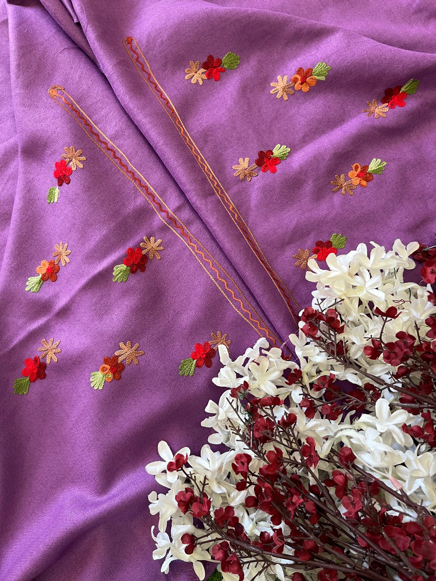 Lavender Woollen Aari Embroidered 3pc suit