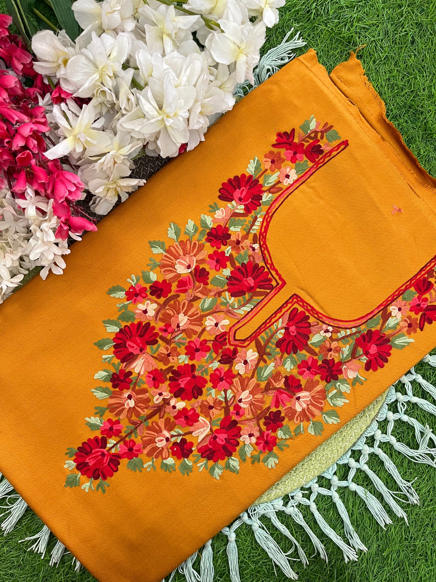 Golden Yellow Woollen Aari Embroidered 2pc suit 5mtr