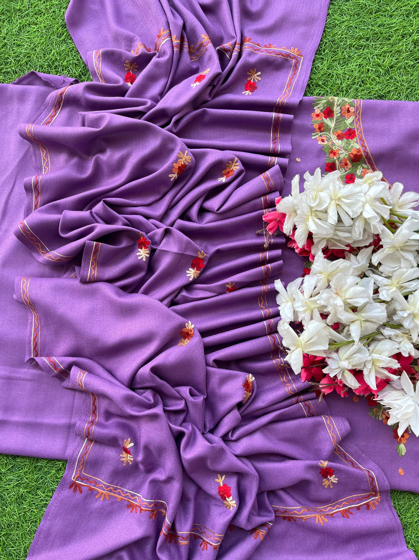 Lavender Woollen Aari Embroidered 3pc suit