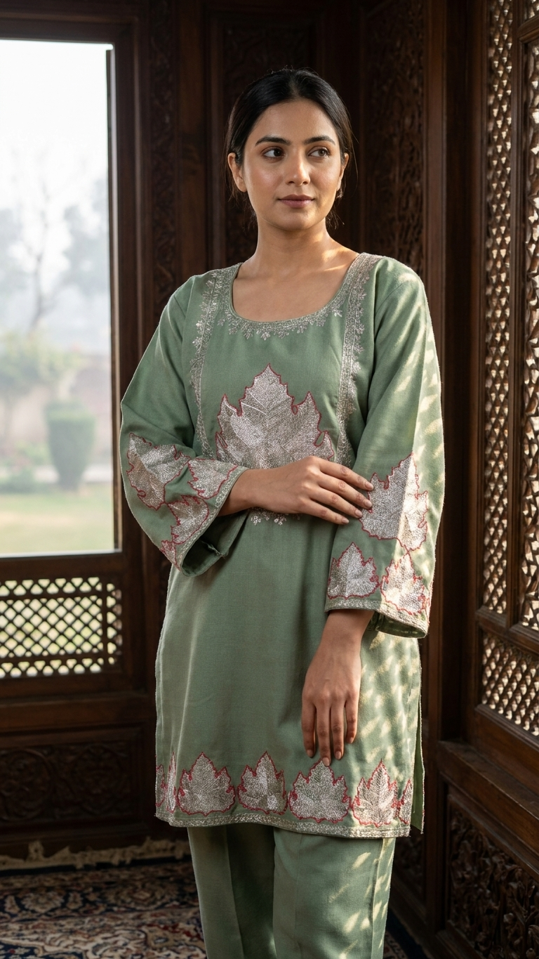 Pastel Green Woollen Kashmiri Co-Ord Set ( Size 44)