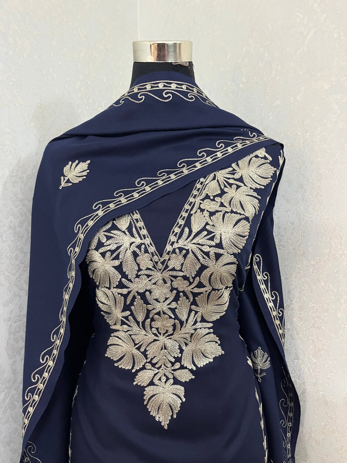 Navy Blue Tilla Embroidered 3pc Suit Stole
