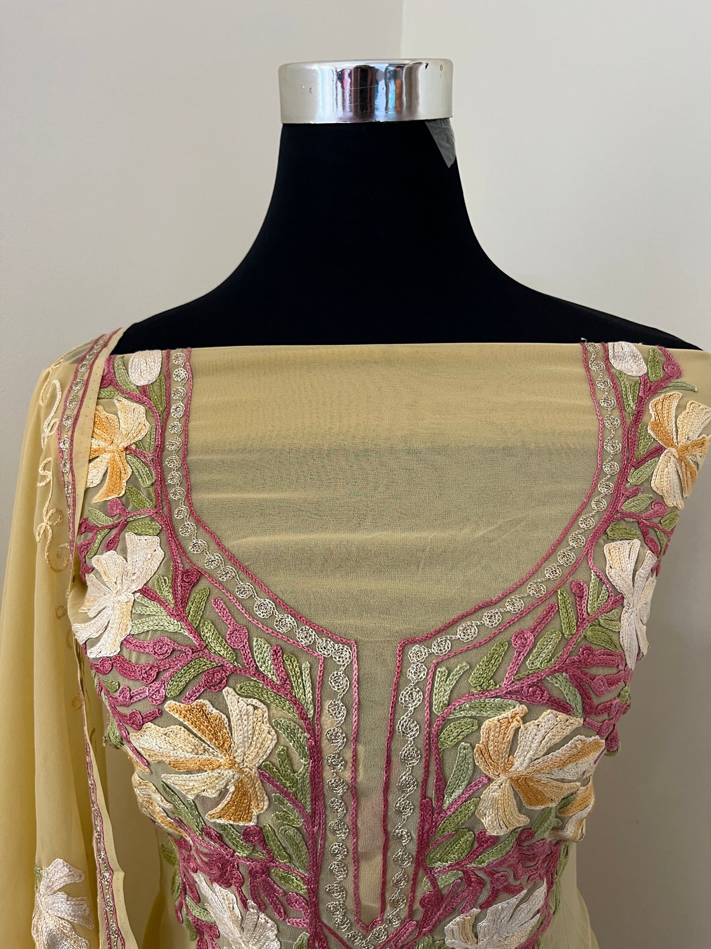 Golden Yellow Georgette Shirt and Dupatta Aari Embroidered Suit