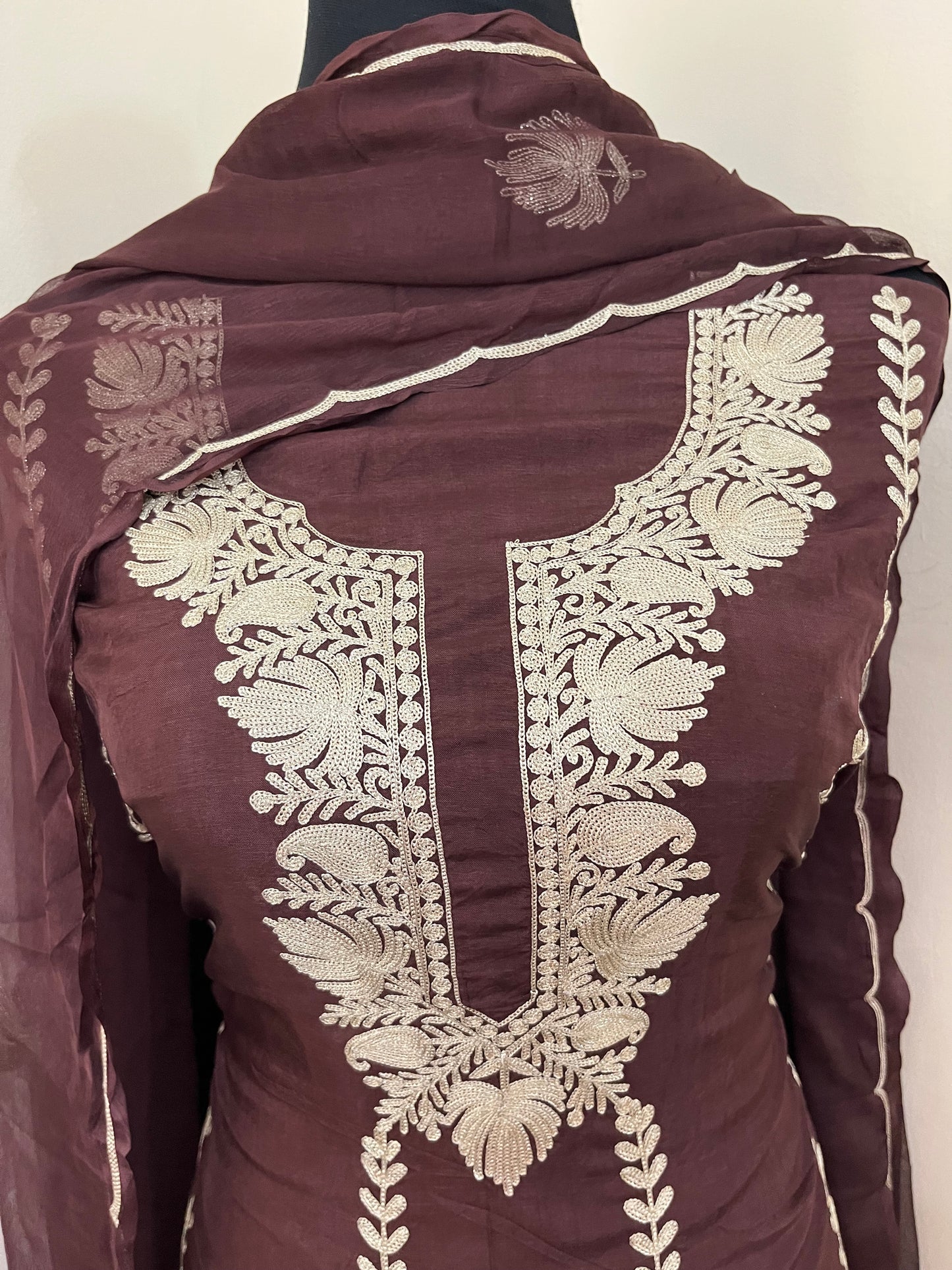 Sanam’ Orange Silk Tilla Embroidered Suit material