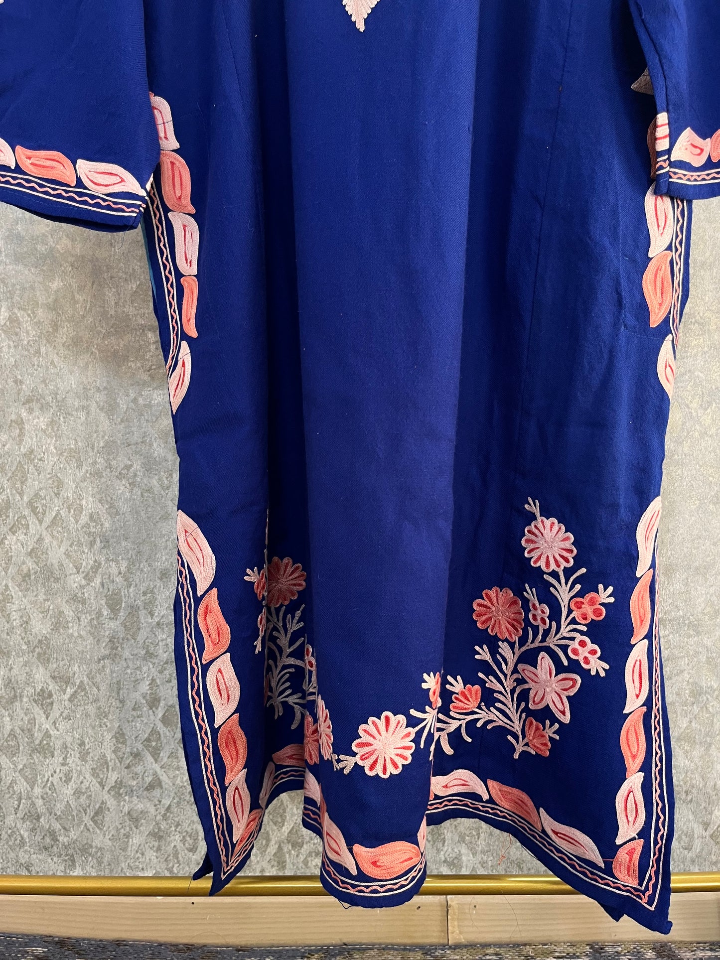 Royal Blue Aari Embroidered Wool Pheran