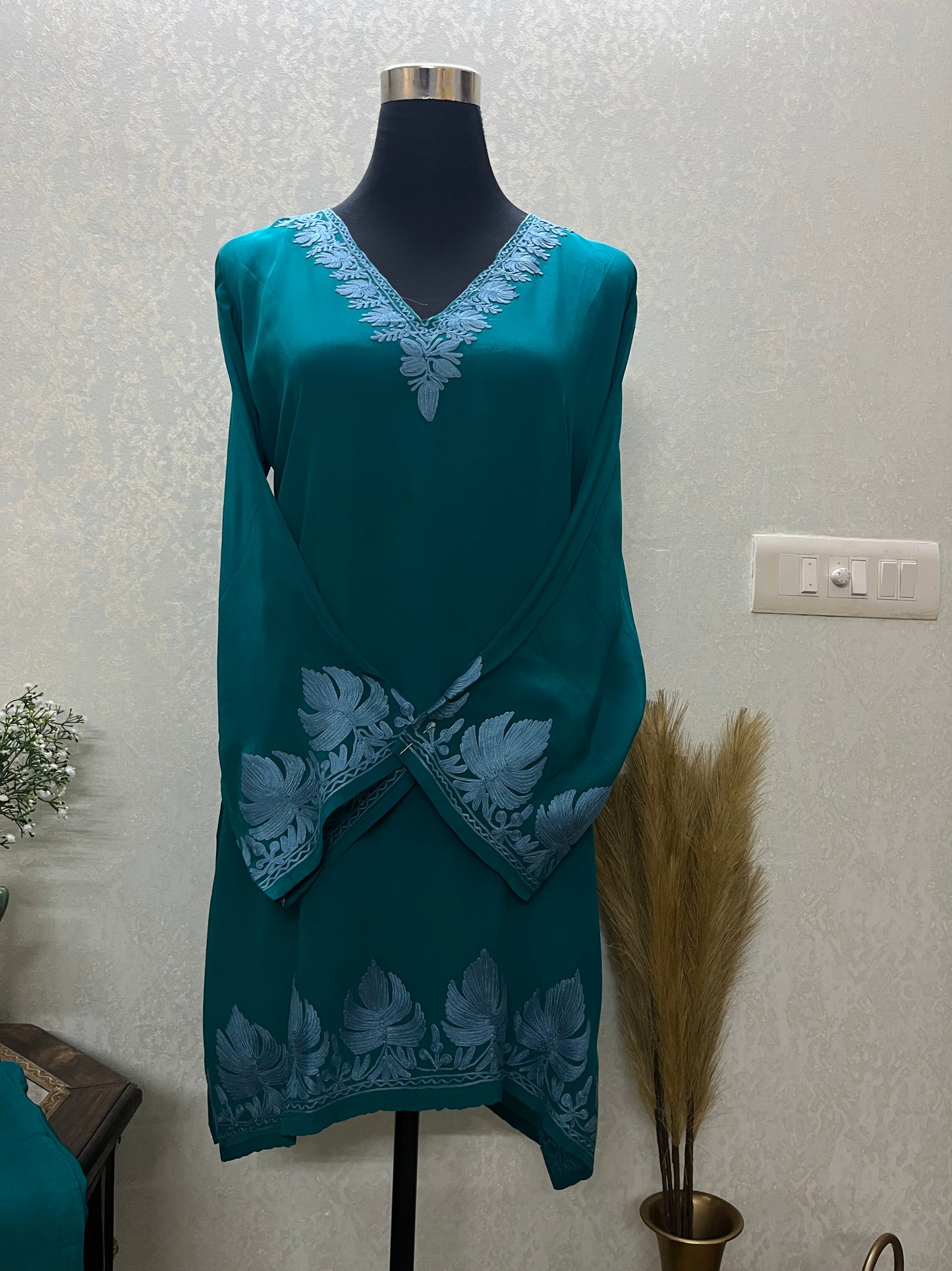 Green Stitched Crape Cord Set (46)