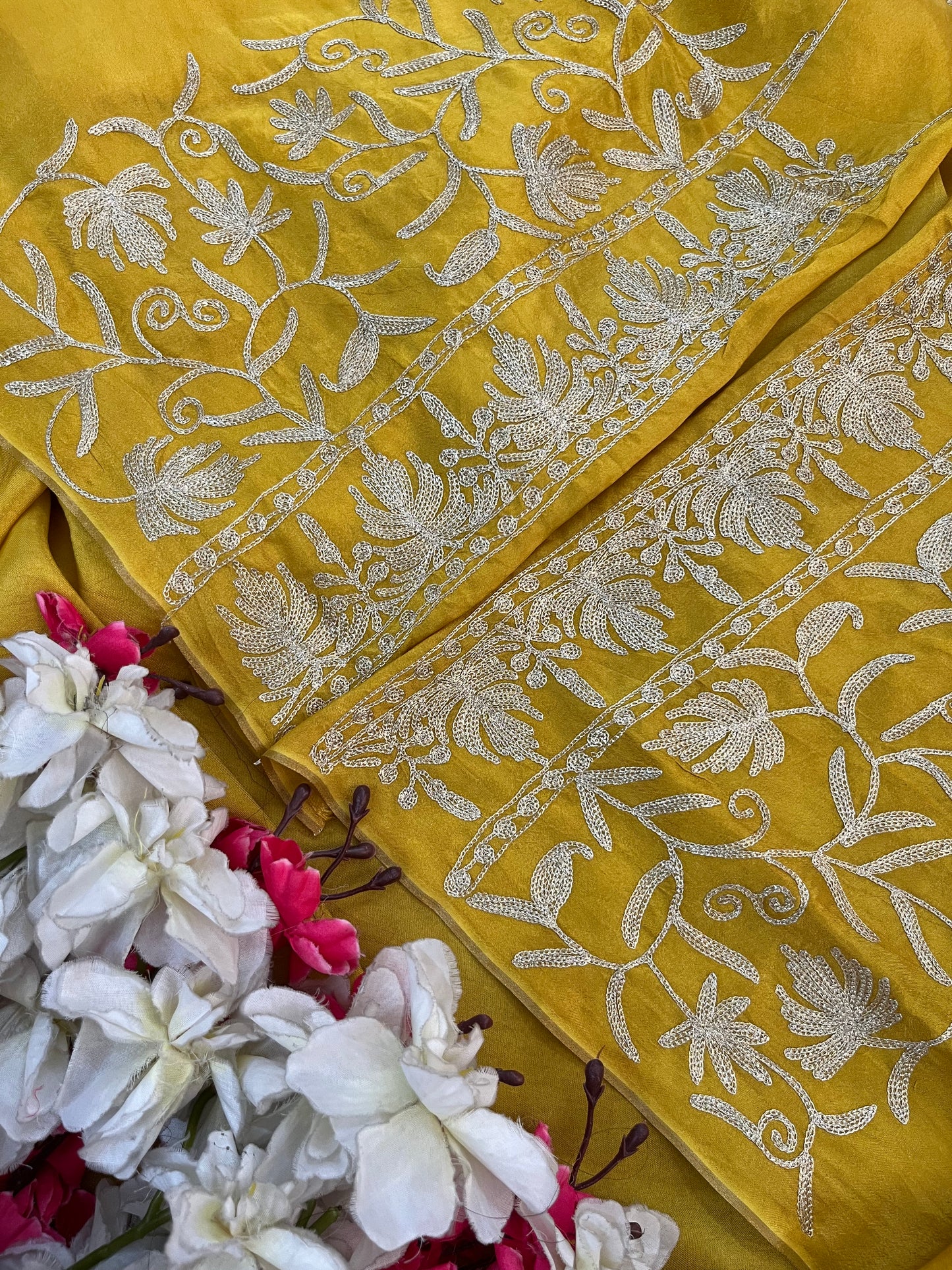 Golden Yellow Tilla Kashmiri Silk Suit