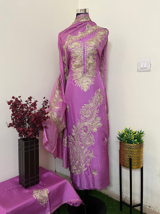 Lilac Silk Tilla Embroidered Suit material