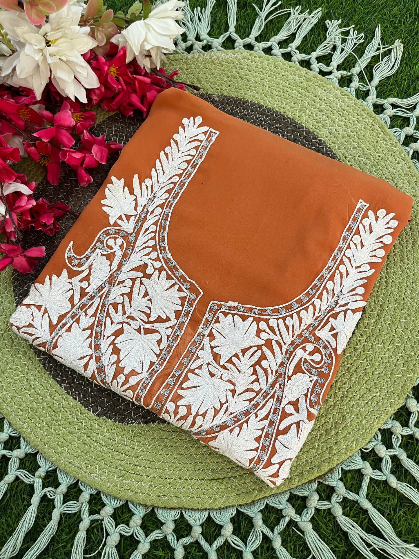 Soft Orange Georgette Kashmiri Kurta Material
