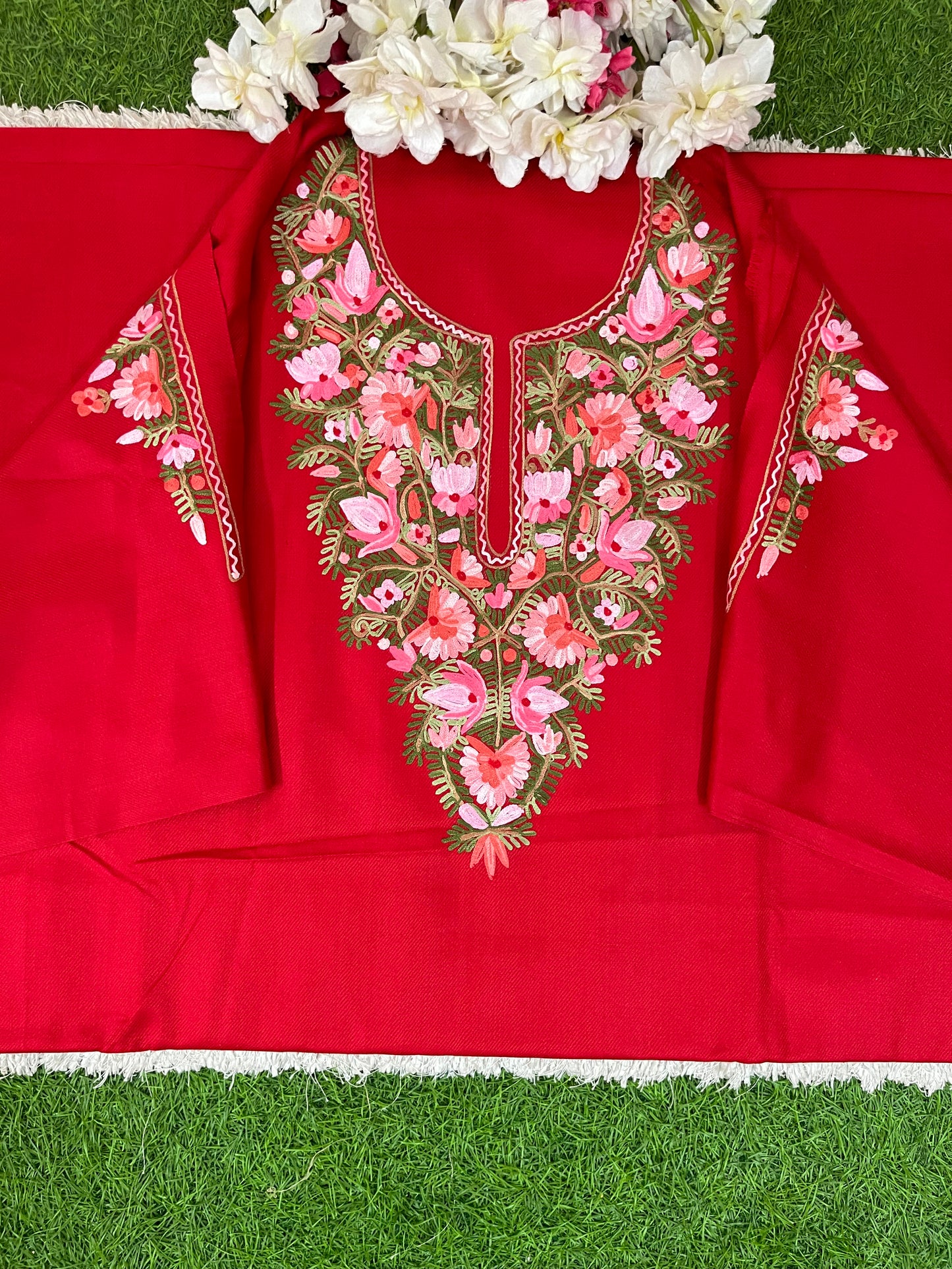 Red Woollen Aari Embroidered 2pc suit 5mtr