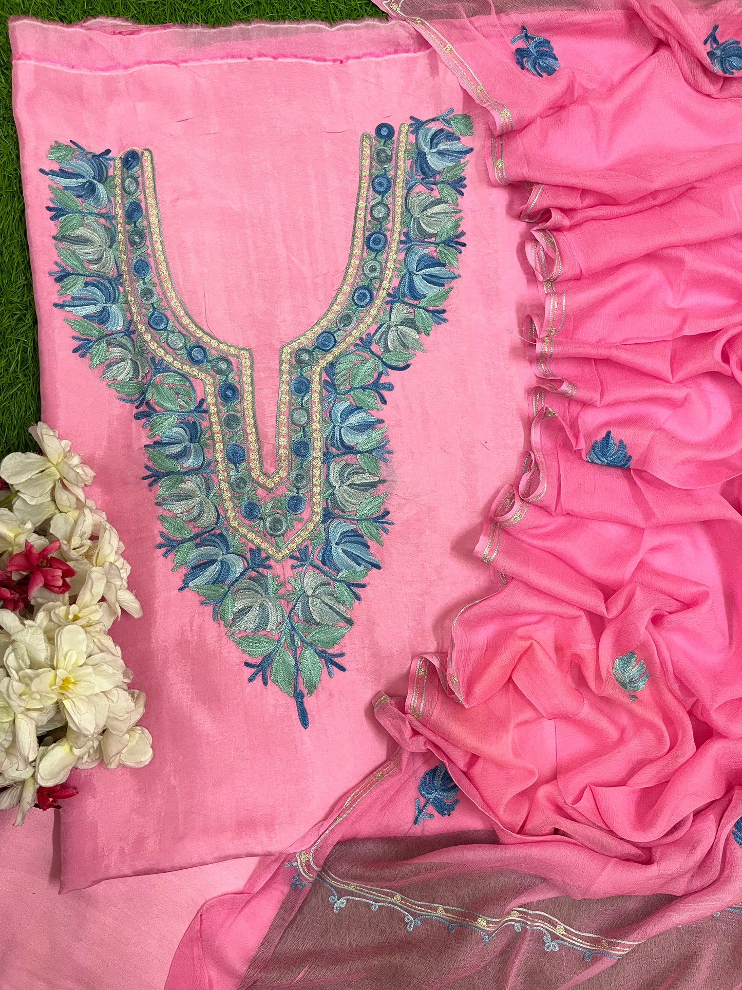 Soft Pink Opada Silk Kashmiri Suit