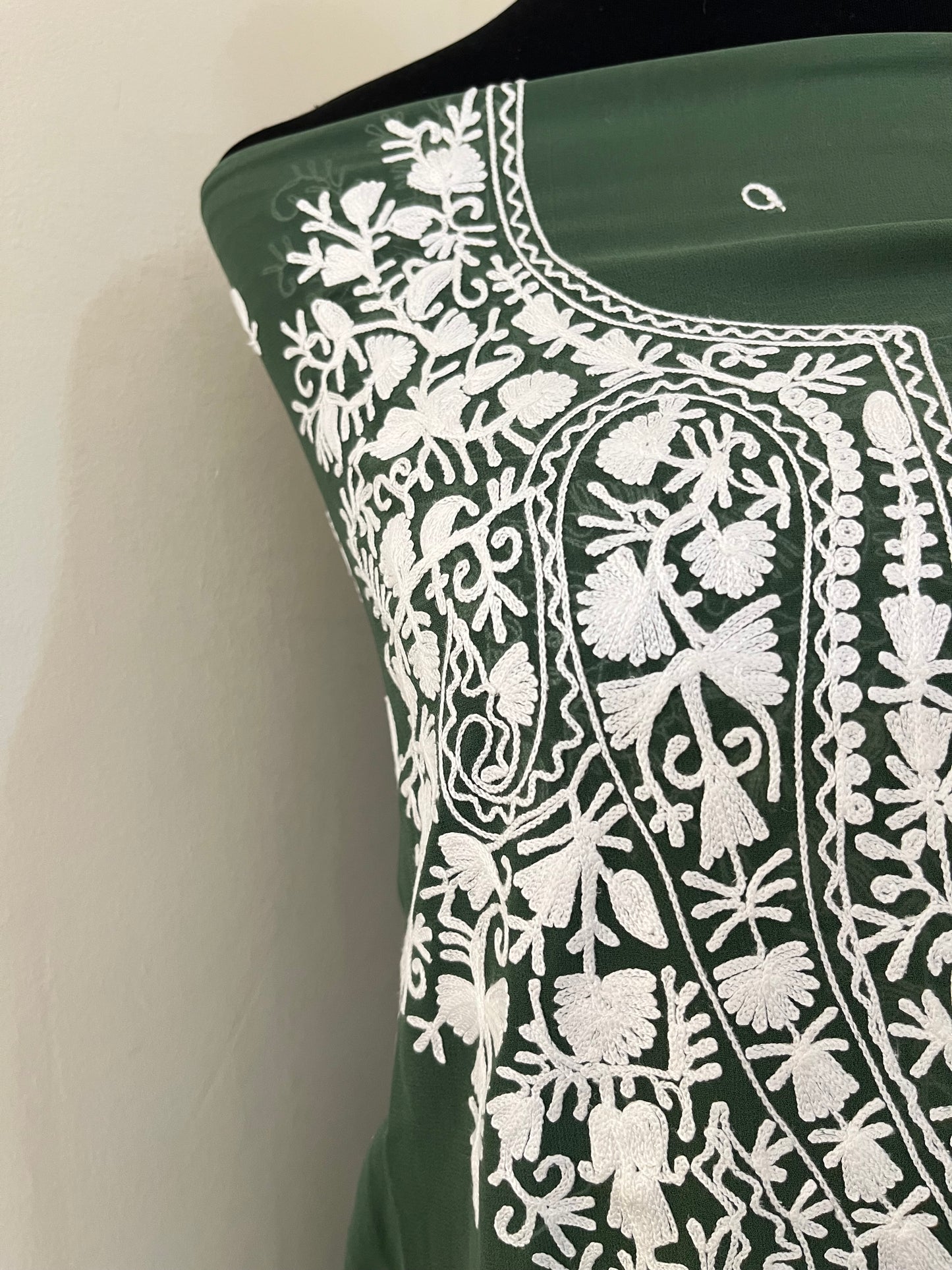 Moss Green Georgette Kashmiri Unstitched Kurta Material