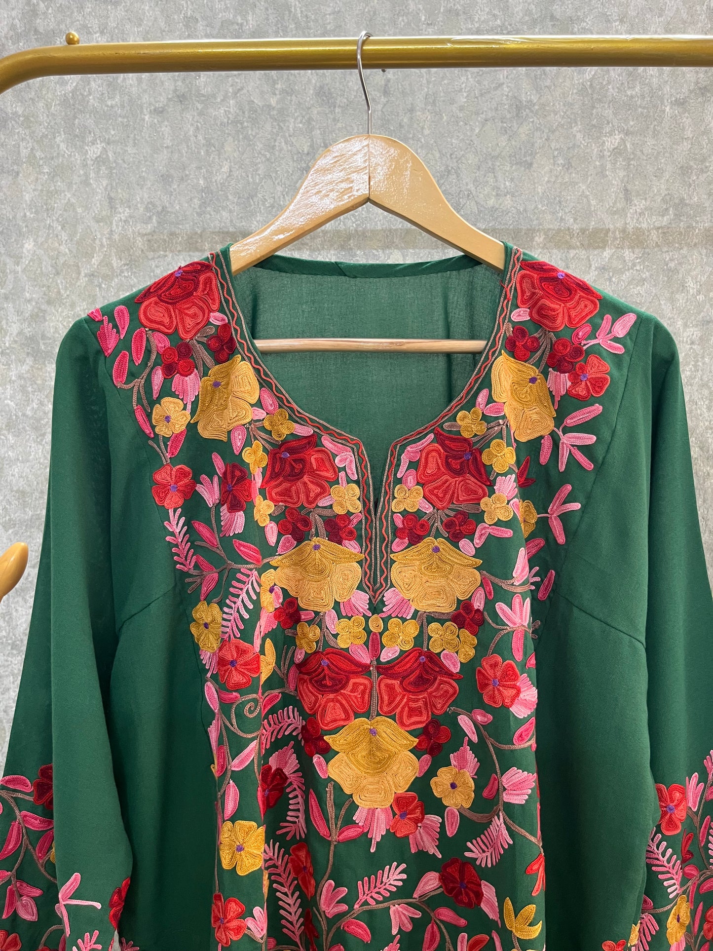 Bottle Green Cotton Front Jaal Pheran Set  Size(46)