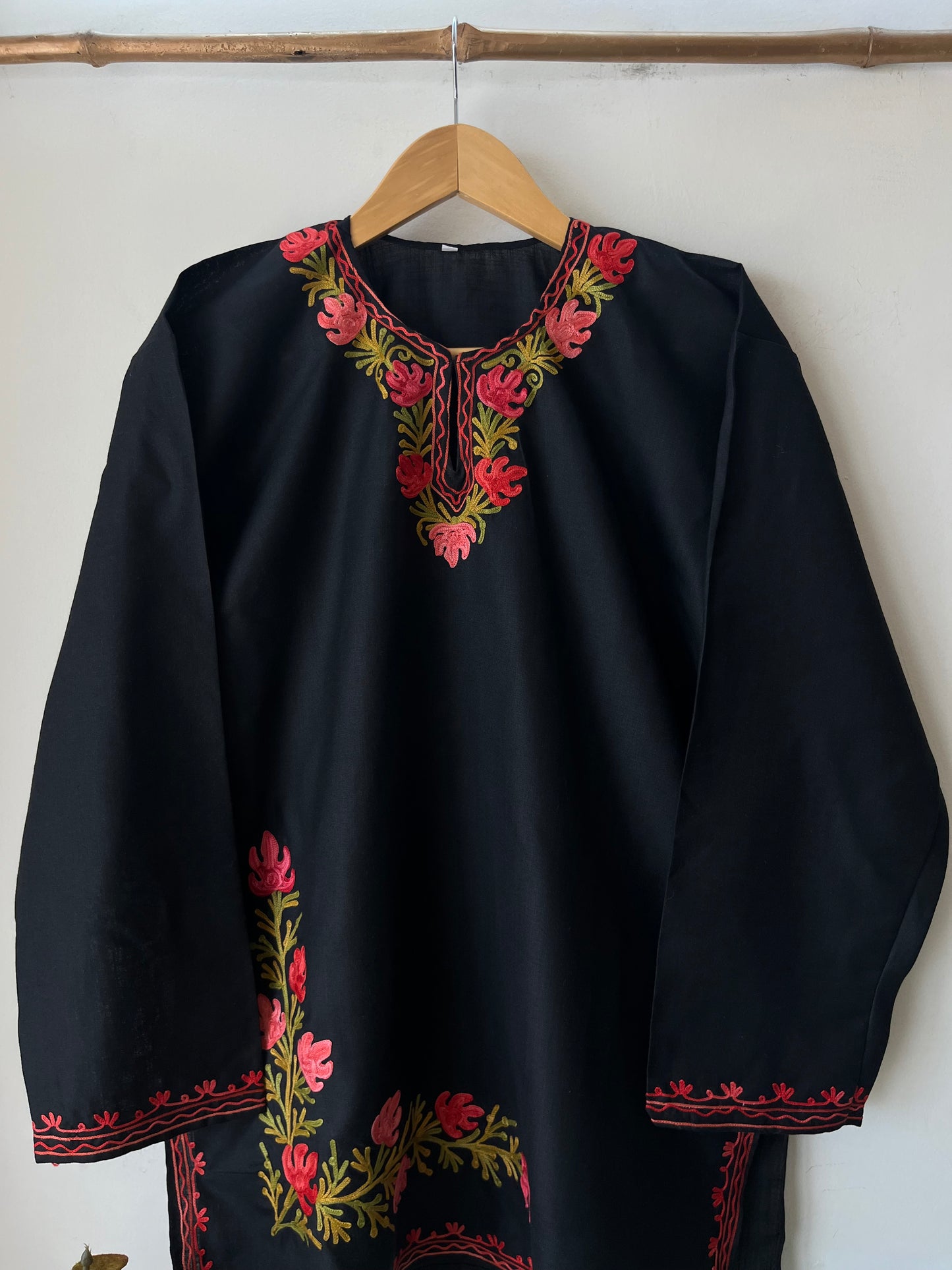 Black Cotton Aari Work Kurta