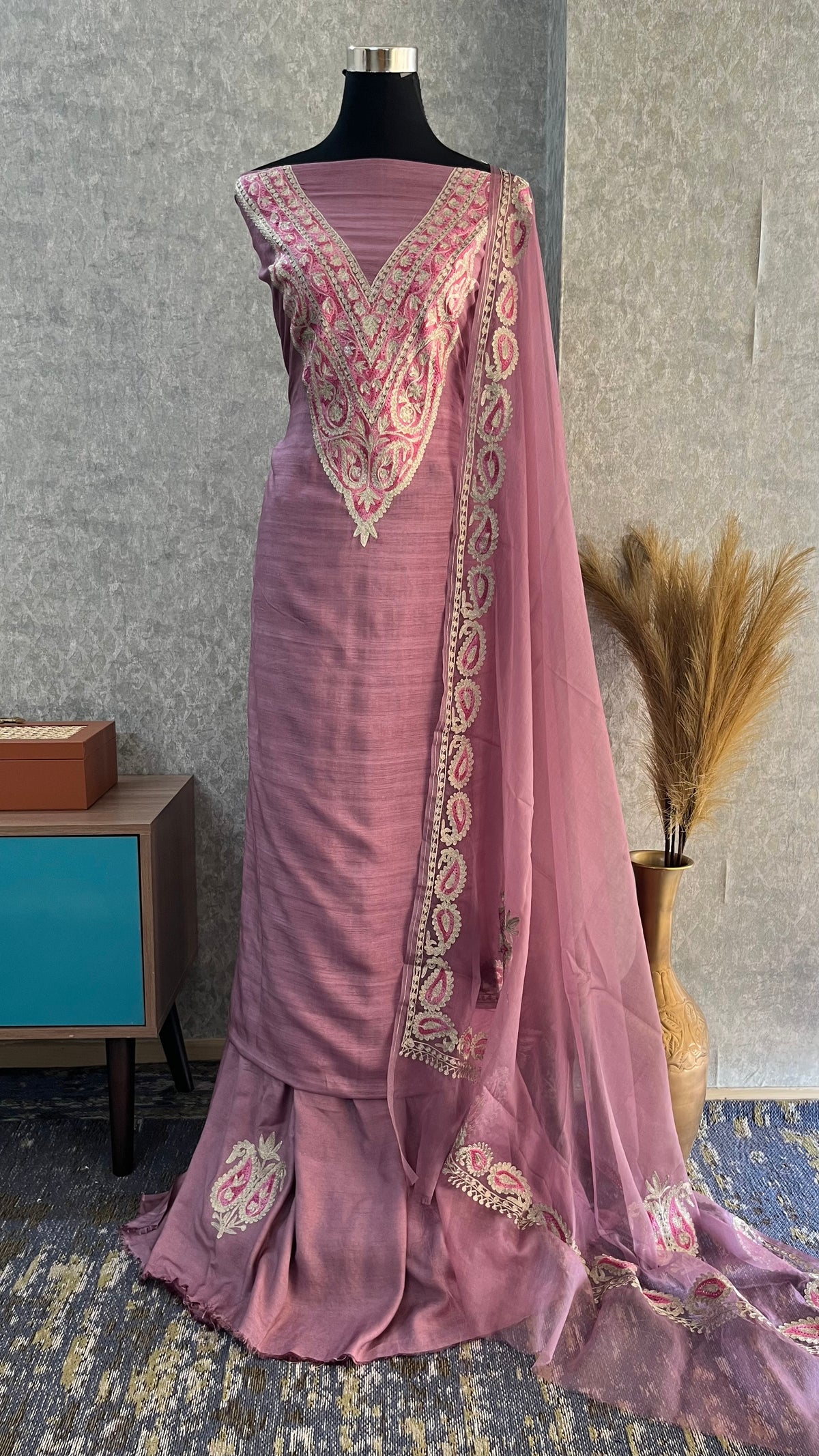 Mauve Russian Silk Kashmiri Suit