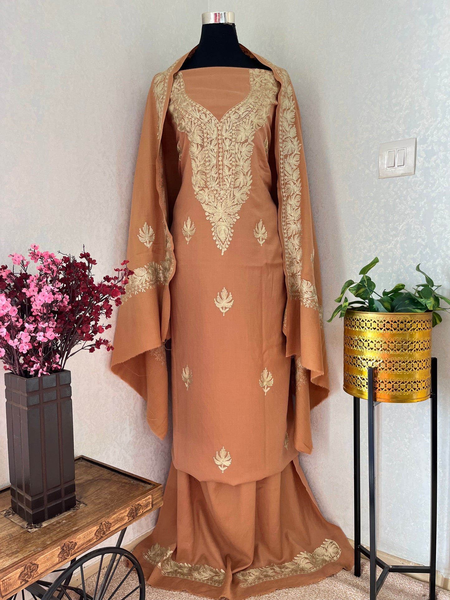 Beige Tilla Embroidered 3pc Suit Stole