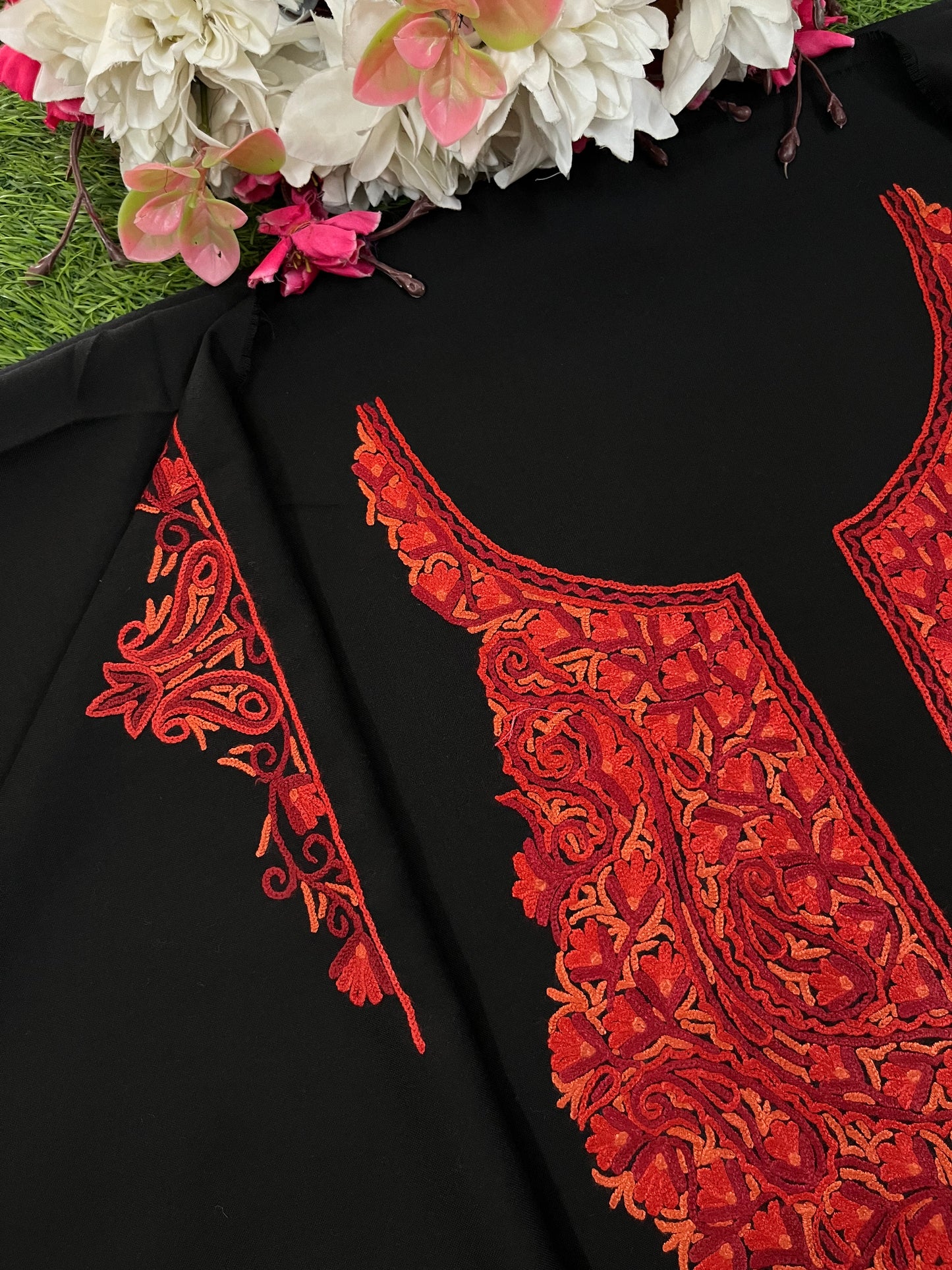 Black Cotton Two Piece Suit (Hand Embroidered)