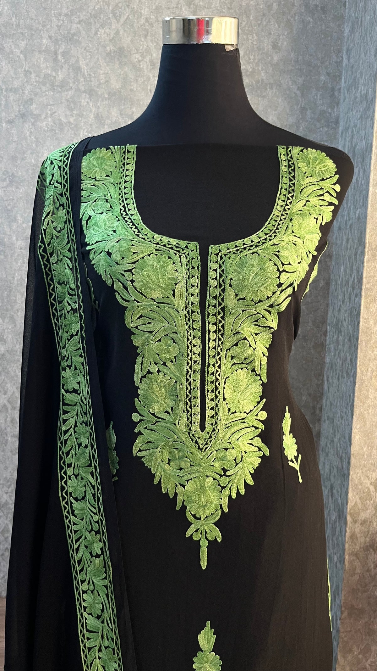 Georgette Black 3 Pc Kashmiri Suit