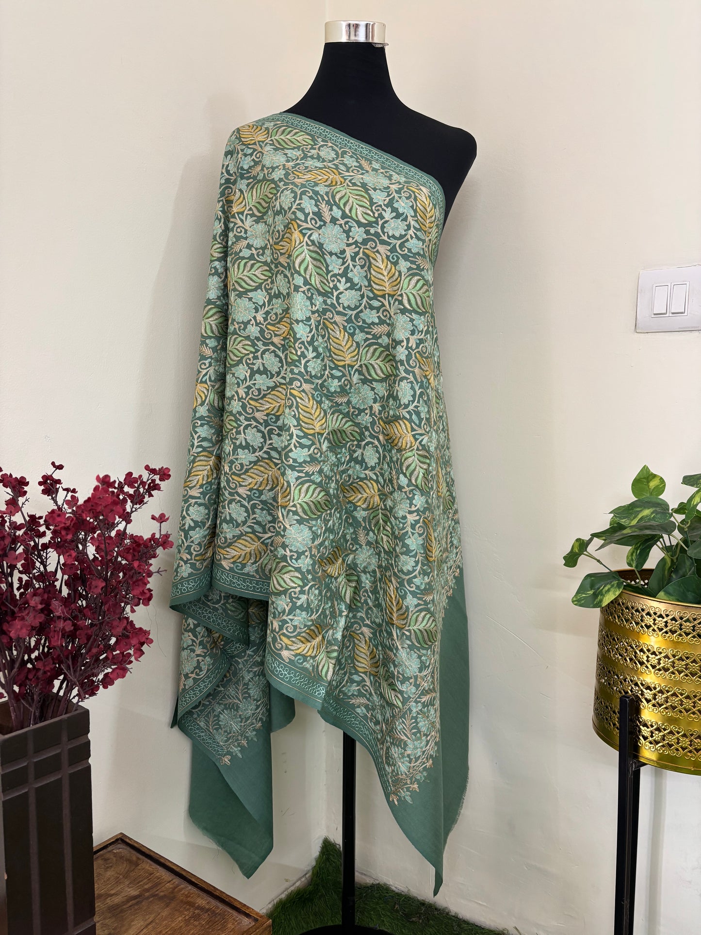 Jade Green Chinaar Baag Kashmiri Stole