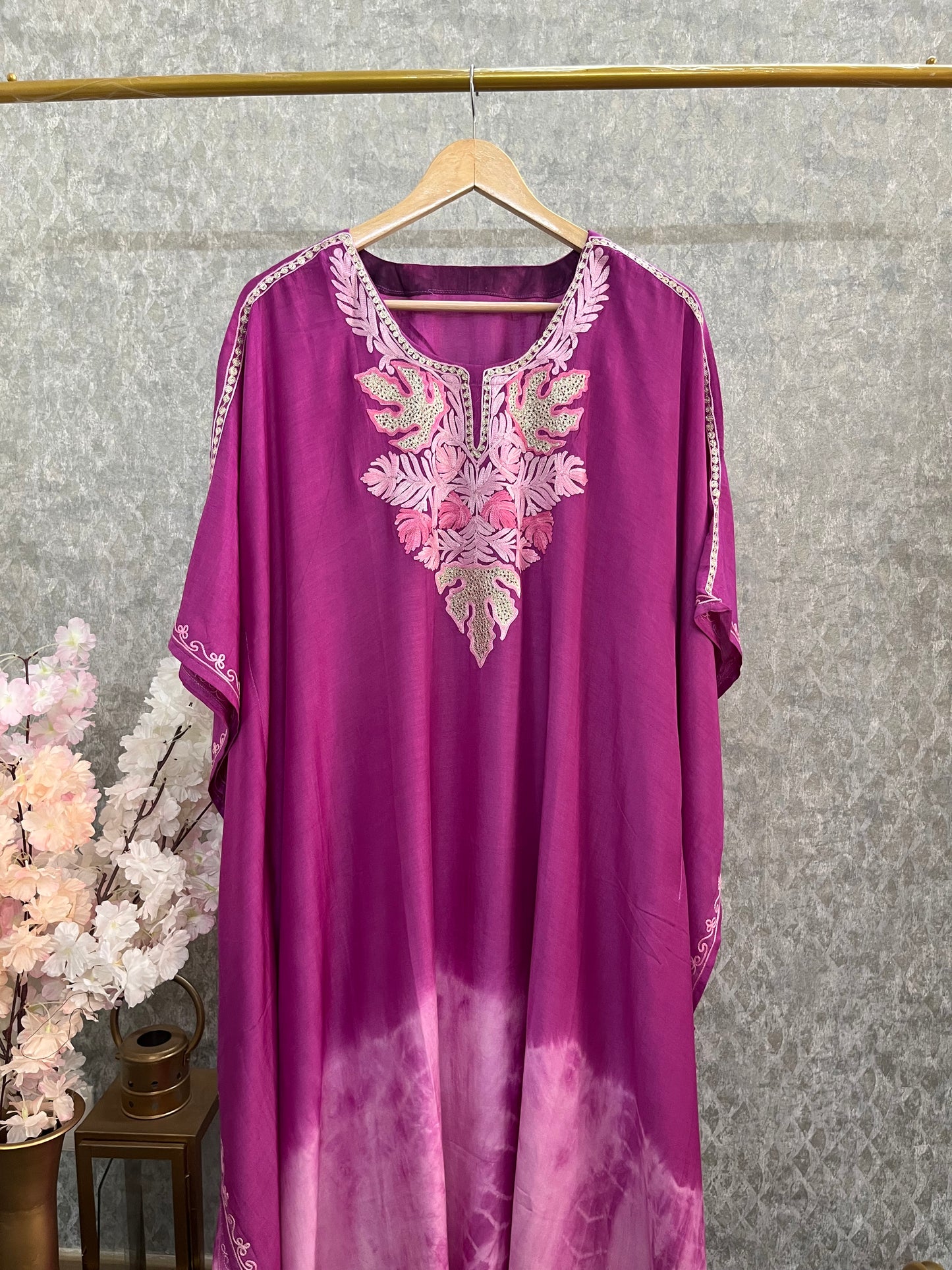 Hot Pink Pure Muslin Cotton Kashmiri Kaftan