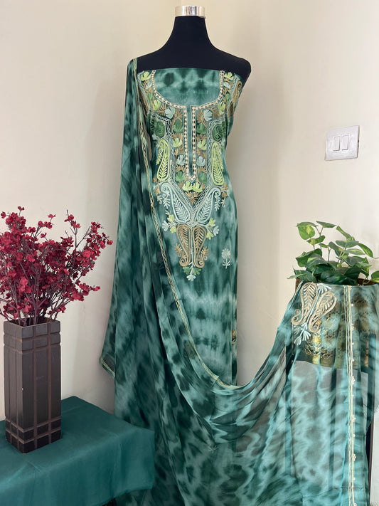 Jade Green Pure Georgette Aari Embroidered Suit