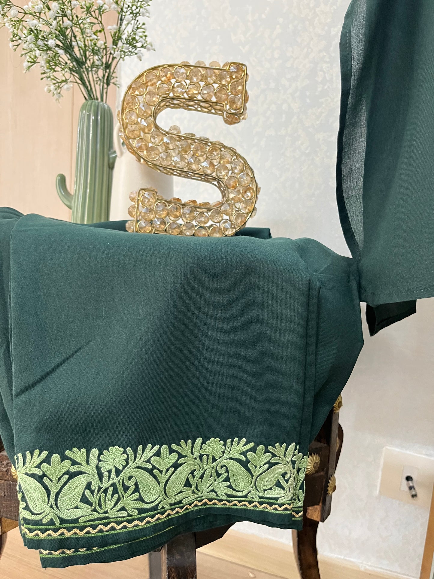Bottle Green Cotton Embroidered Co-ord Set