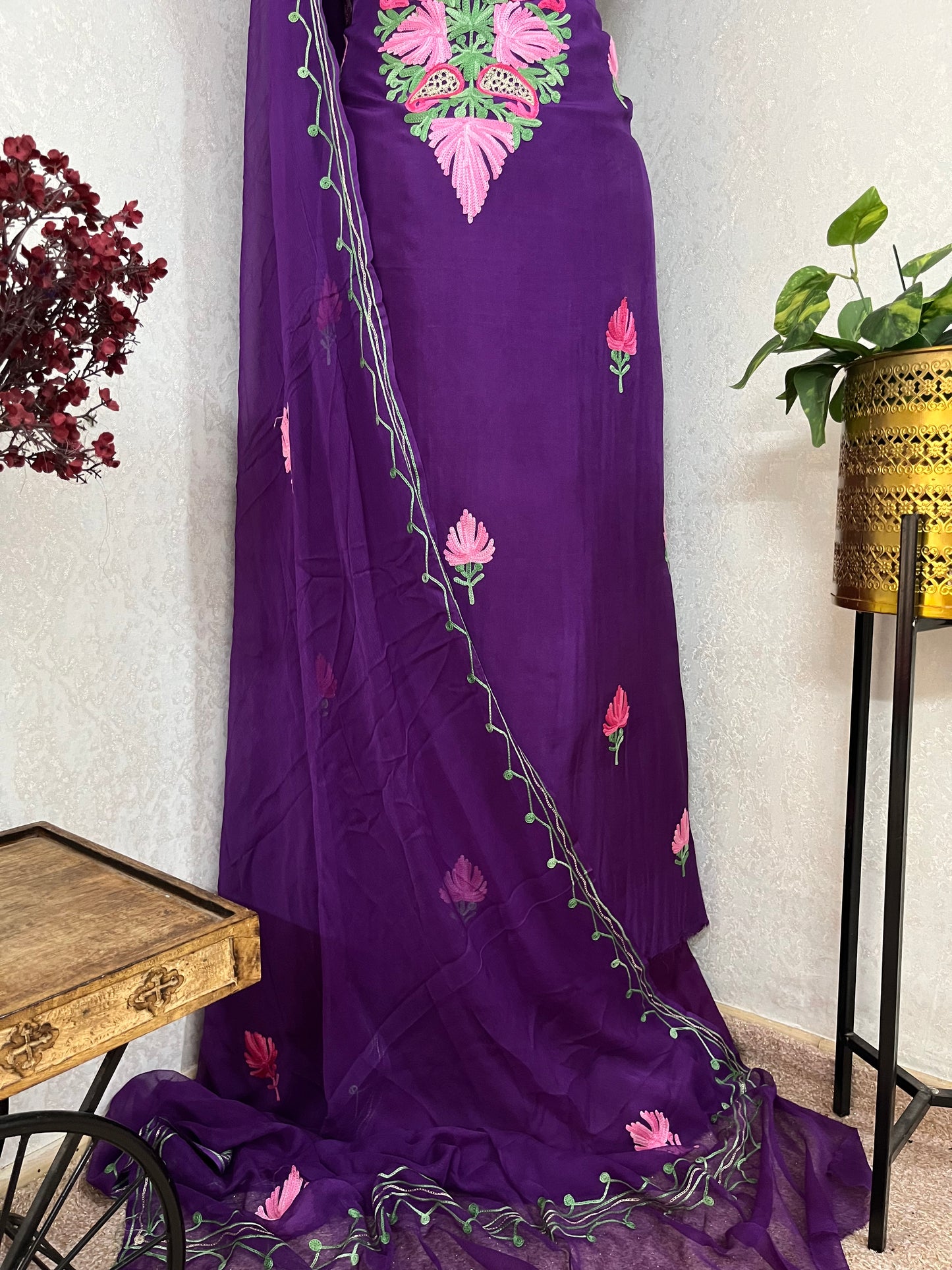 Purple Opada Silk Kashmiri Suits