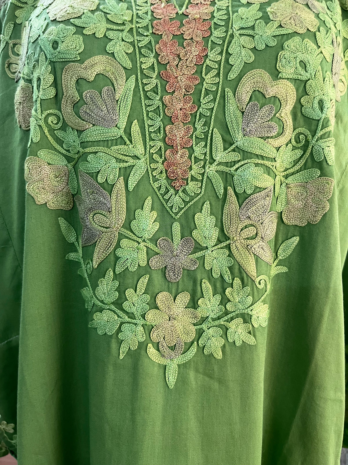 Lawn Green Cotton Front Jaal Pheran Set  Size(44)