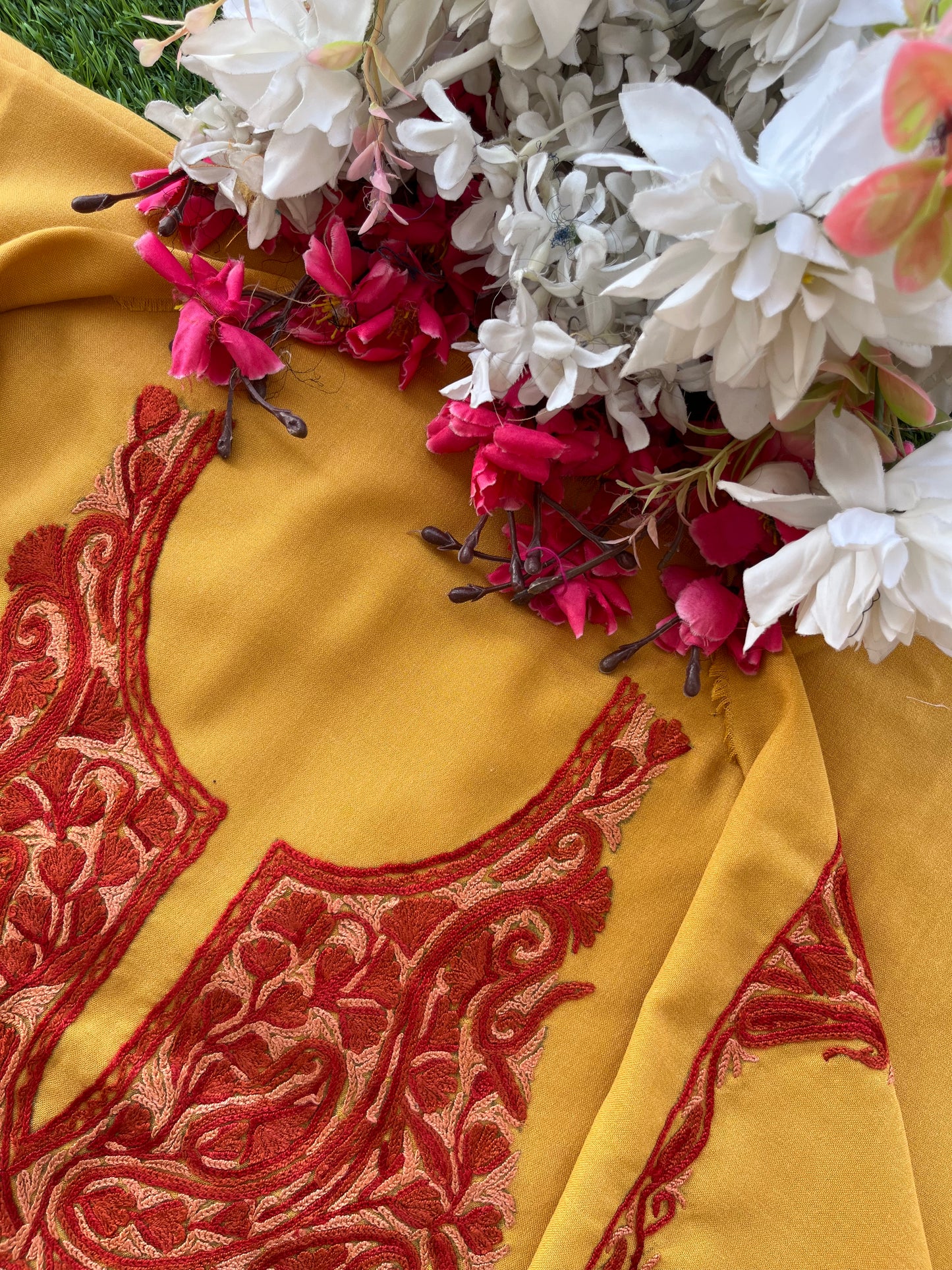 Yellow Cotton Two Piece Suit (Hand Embroidered)
