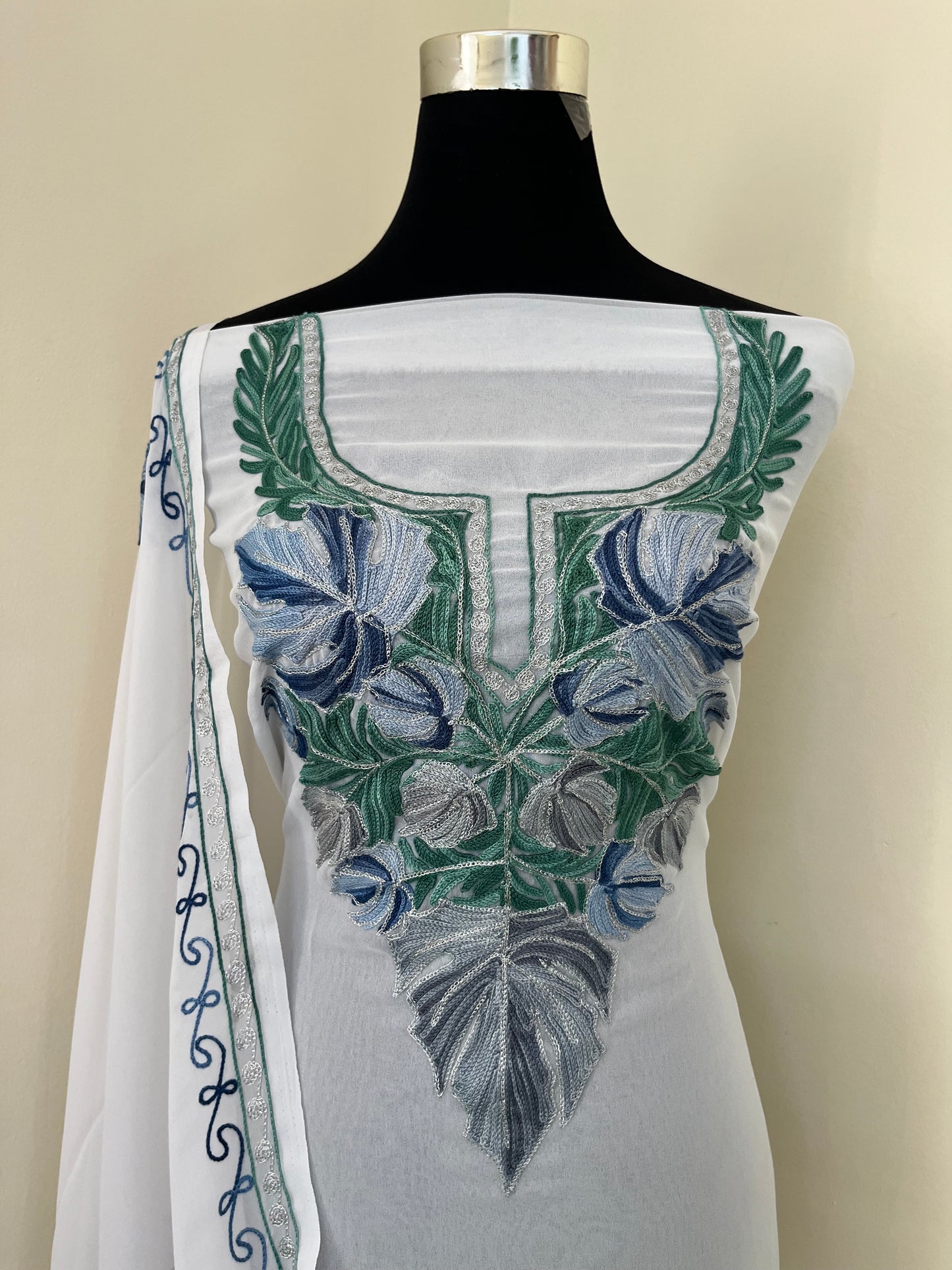 White Georgette Shirt and Dupatta Aari Embroidered Suit