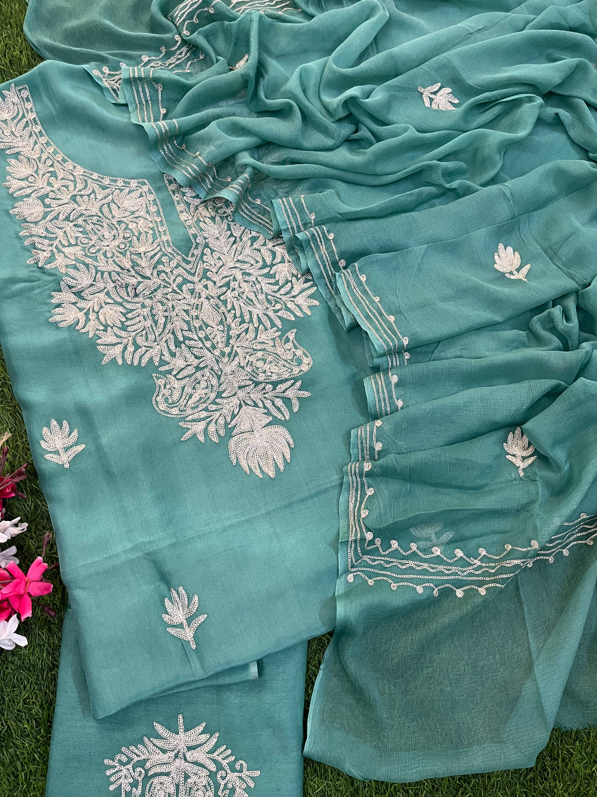 Green Silk Tilla Kashmiri Suit