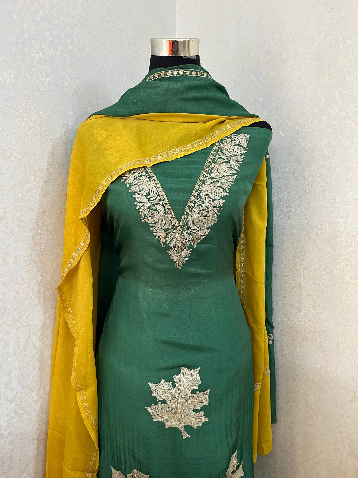 Pastel Green Sanam Silk Kashmiri Suit