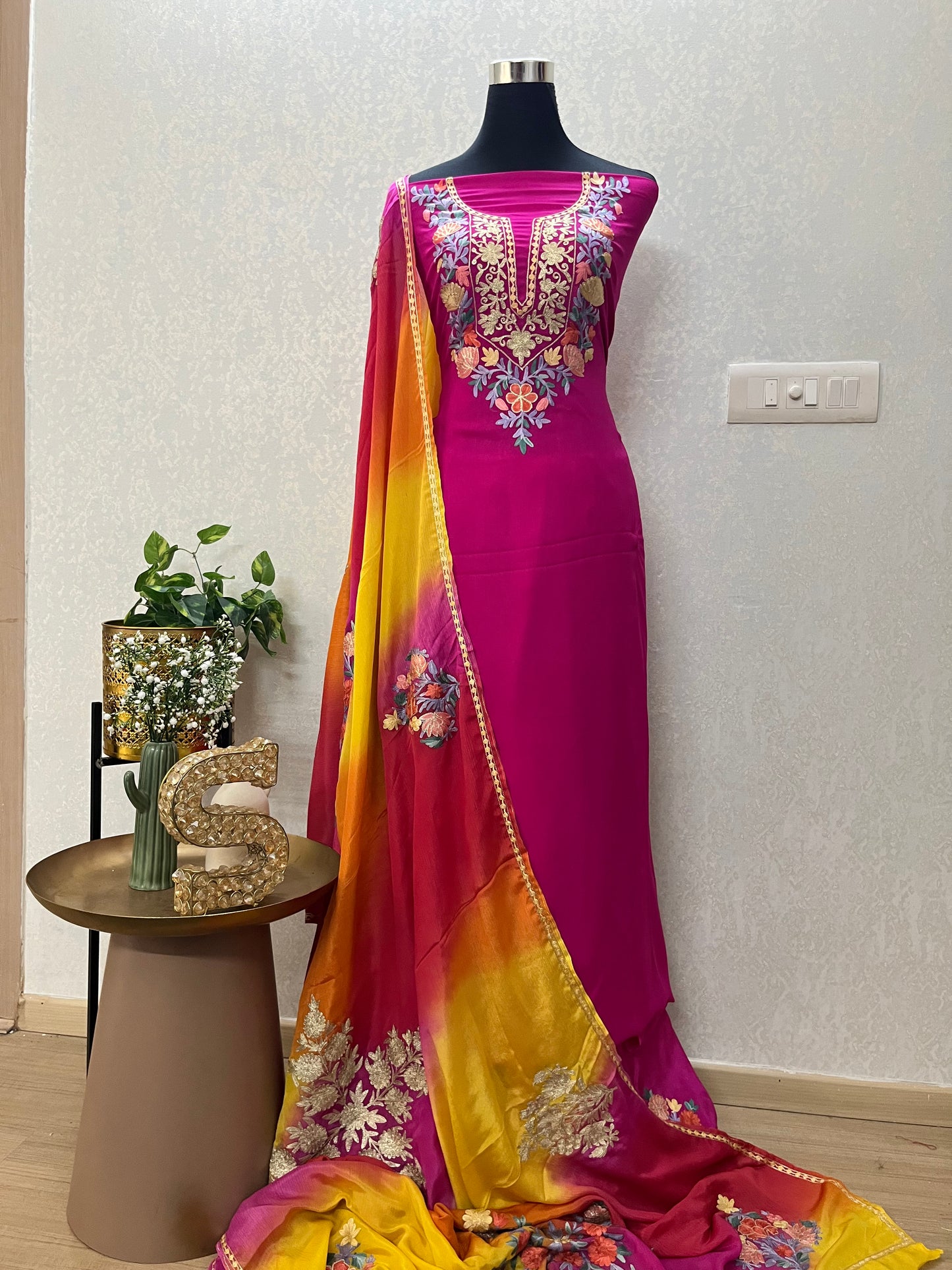 Hot Pink Premium Georgette Kashmiri Suit