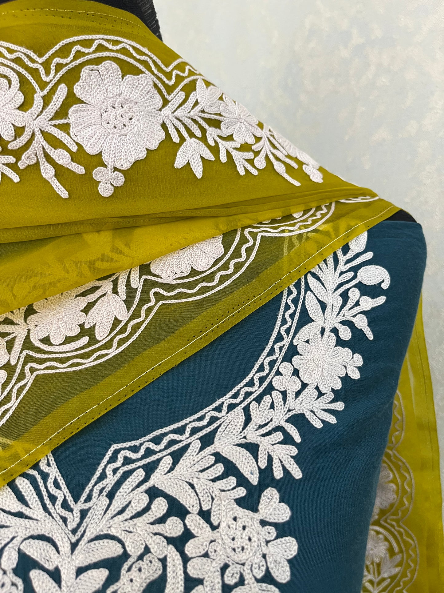Teal Blue Chanderi Silk Kashmiri Suit