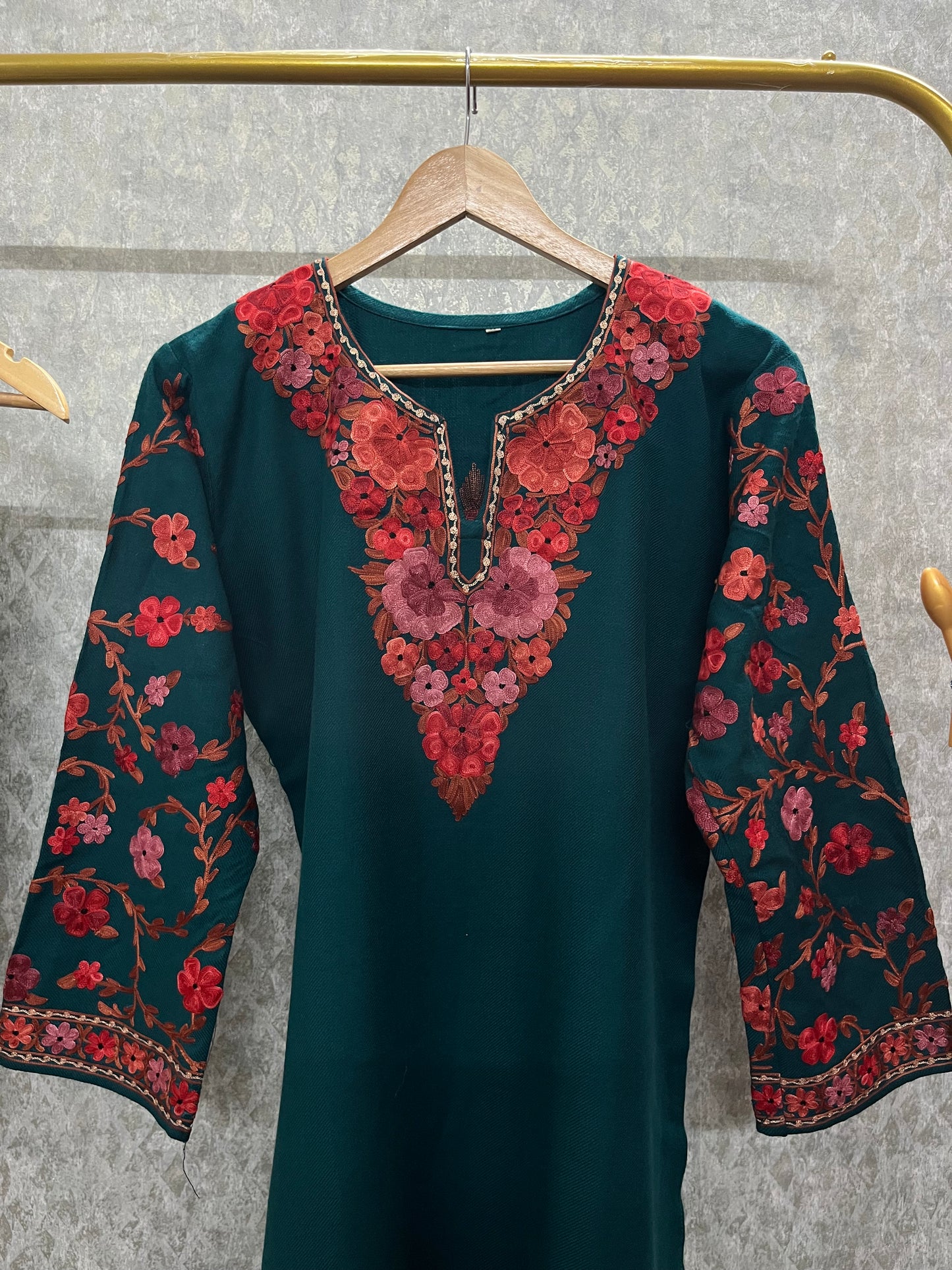 Teal Green Woollen Kashmiri Co-Ord Set ( Size 40 )