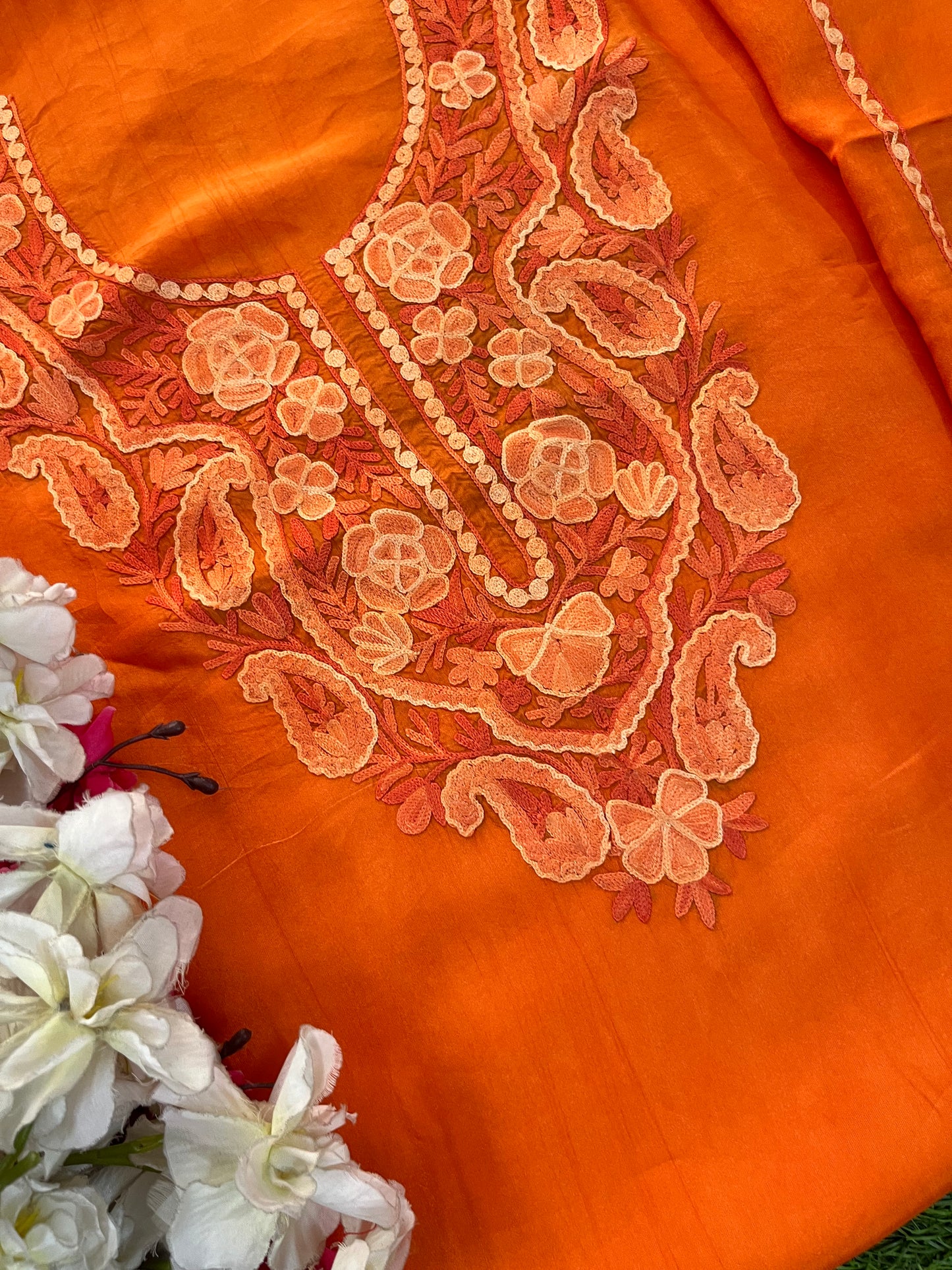 Orange Opada Silk Kashmiri Suit