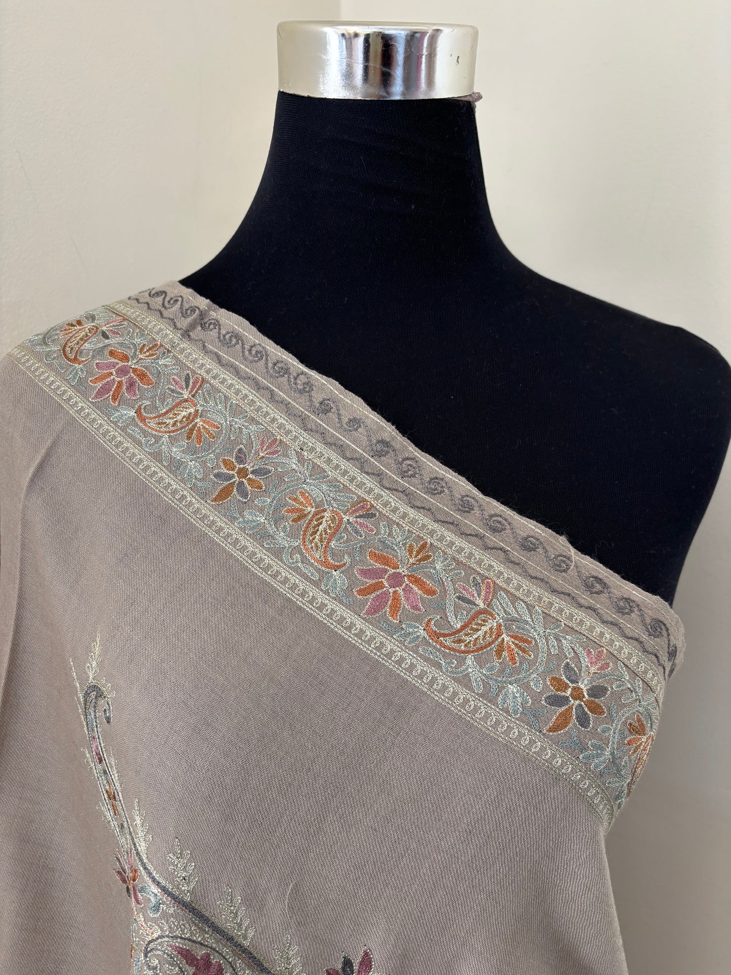 Faun Silk Thread Ambi Aangan Embroidered Fine Semi Pashmina stole