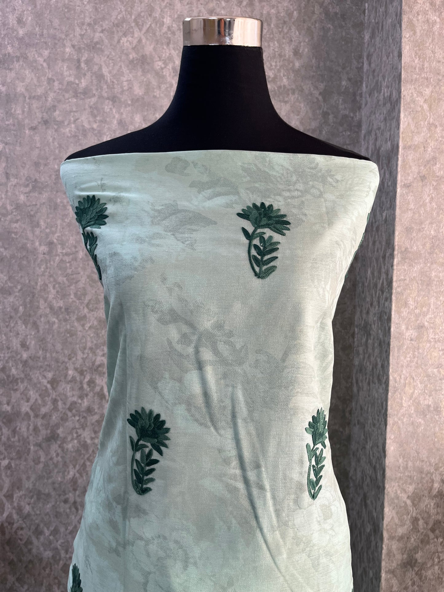Mint Green Self Work Satin Cotton Unstitched Co-ord Set