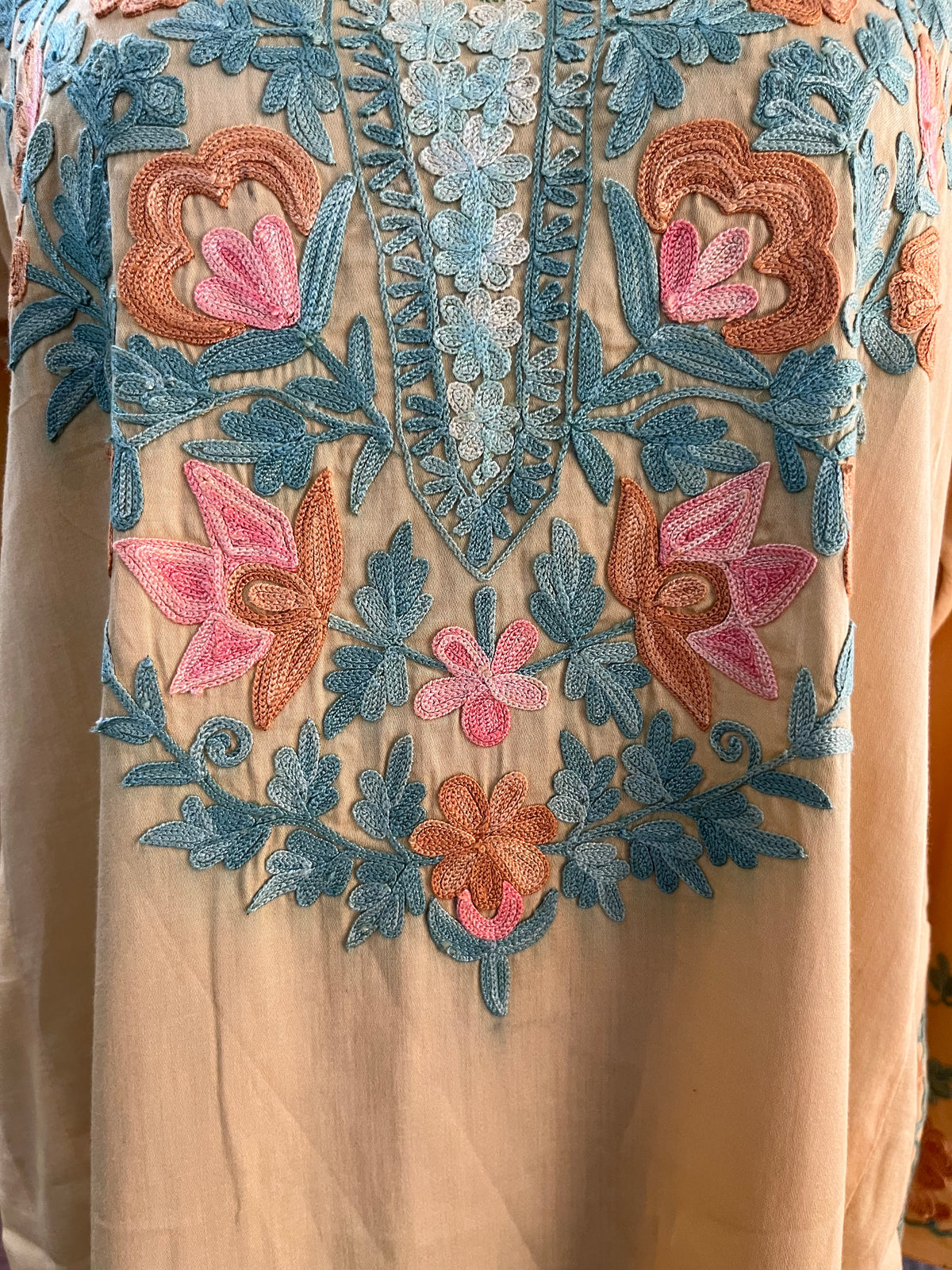 Golden Cotton Front Jaal Pheran Set  Size(44)