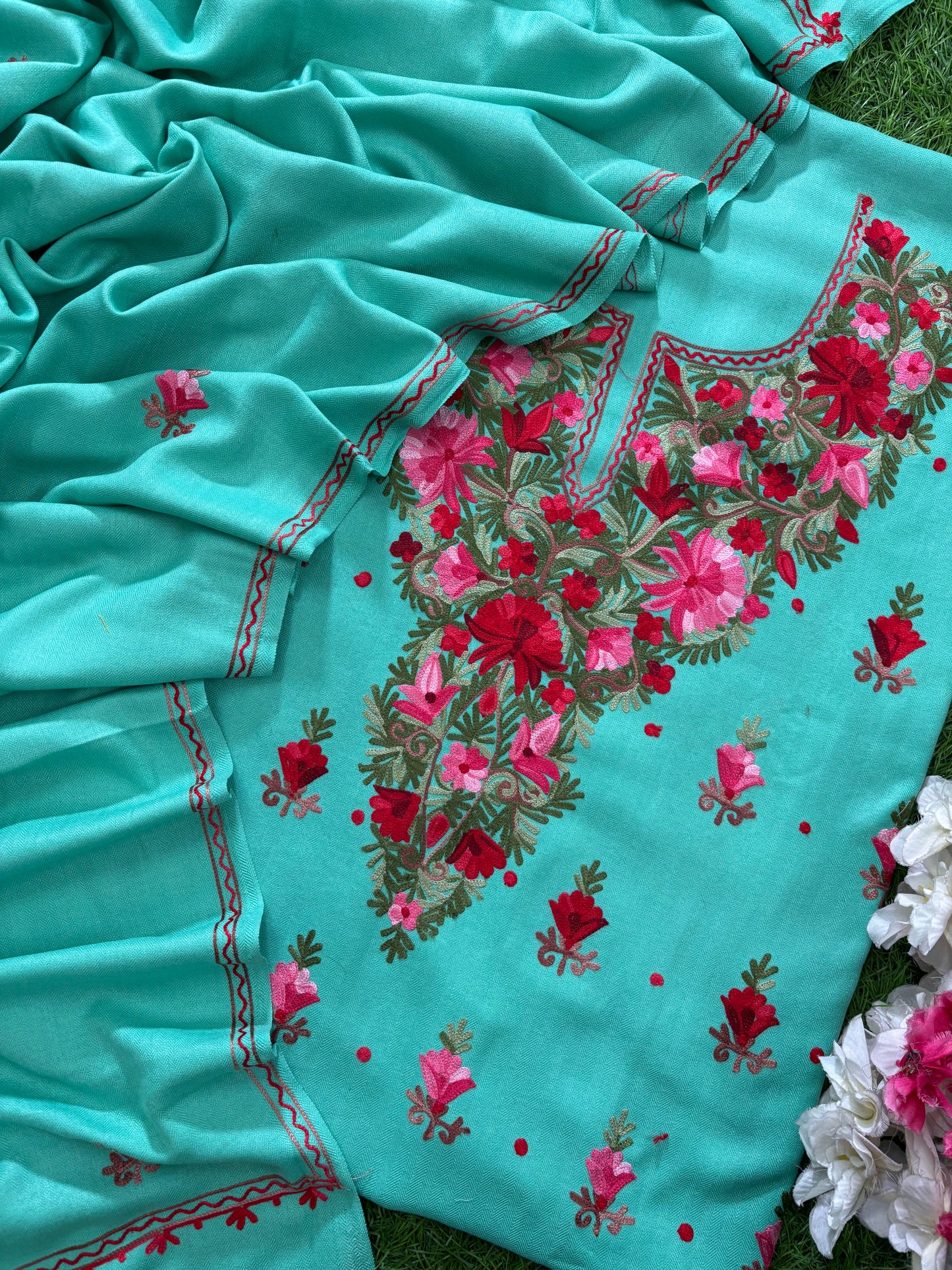 Sea Green Woollen Aari Embroidered 3pc suit